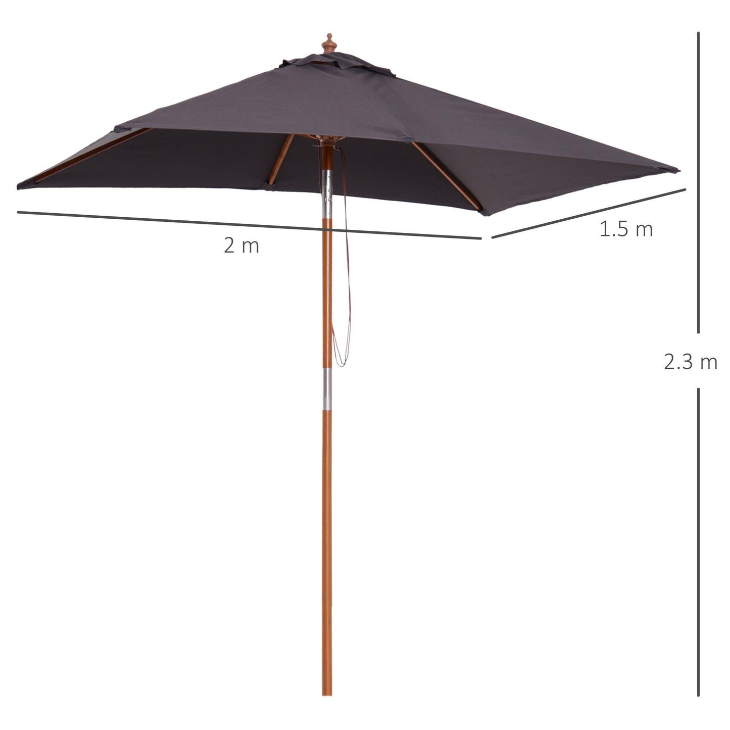 Outsunny Tilt Mechanism Bamboo Wooden Frame Parasol - Deep Grey - ALL4U RETAILER LTD