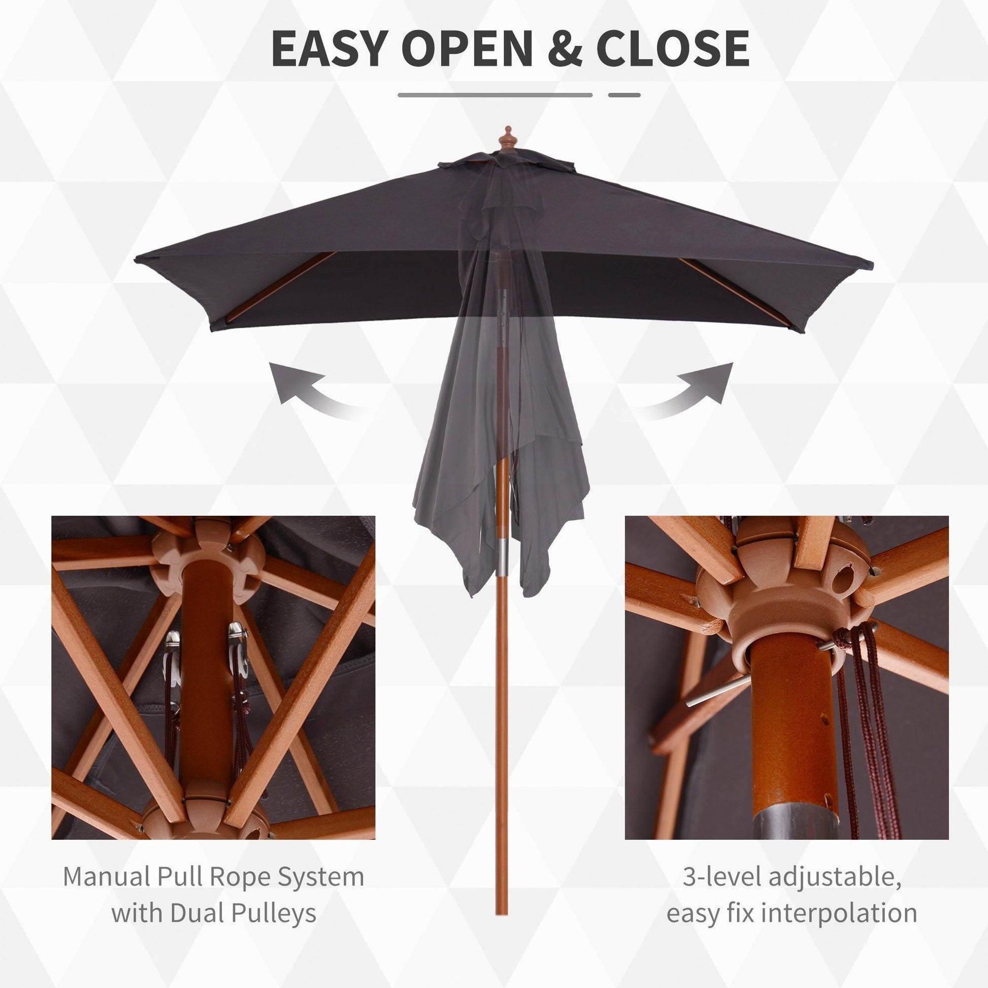 Outsunny Tilt Mechanism Bamboo Wooden Frame Parasol - Deep Grey - ALL4U RETAILER LTD