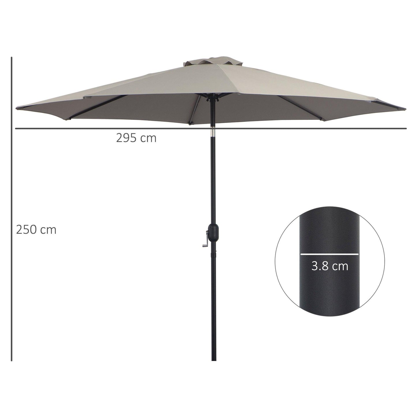 Outsunny Tilting Garden Umbrella, Light Grey Shade - ALL4U RETAILER LTD