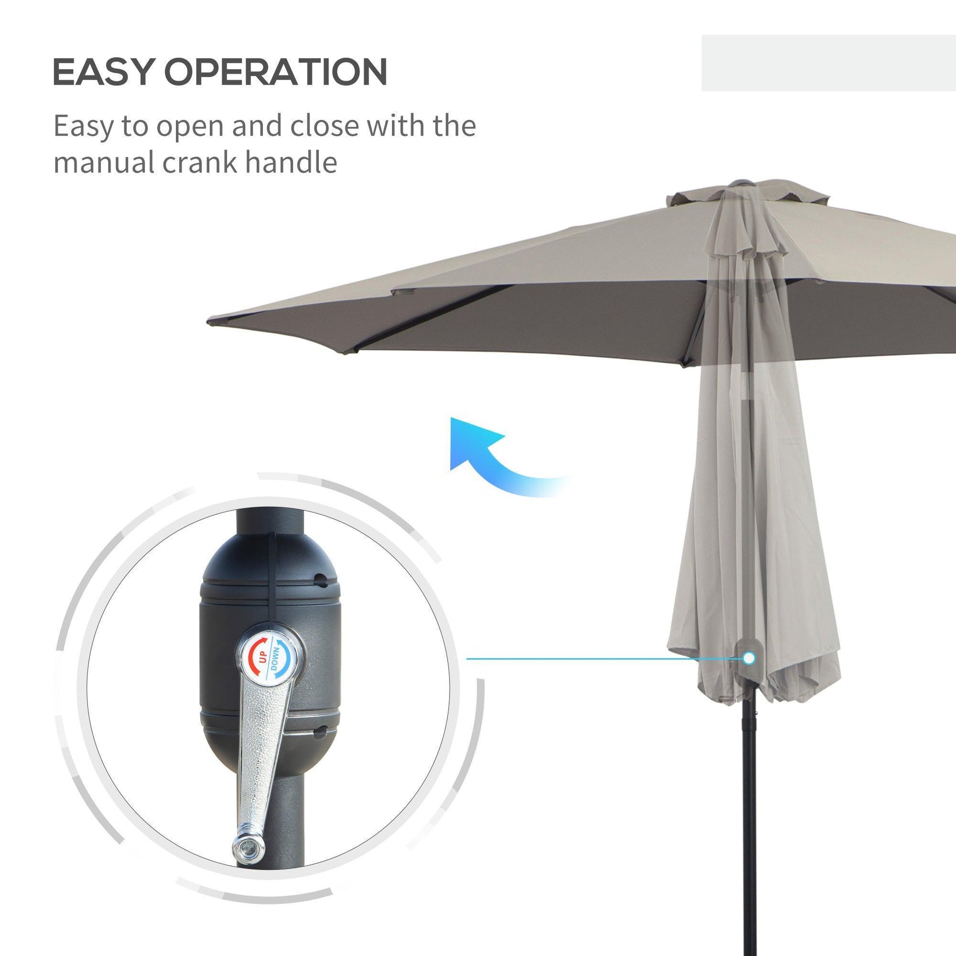 Outsunny Tilting Garden Umbrella, Light Grey Shade - ALL4U RETAILER LTD