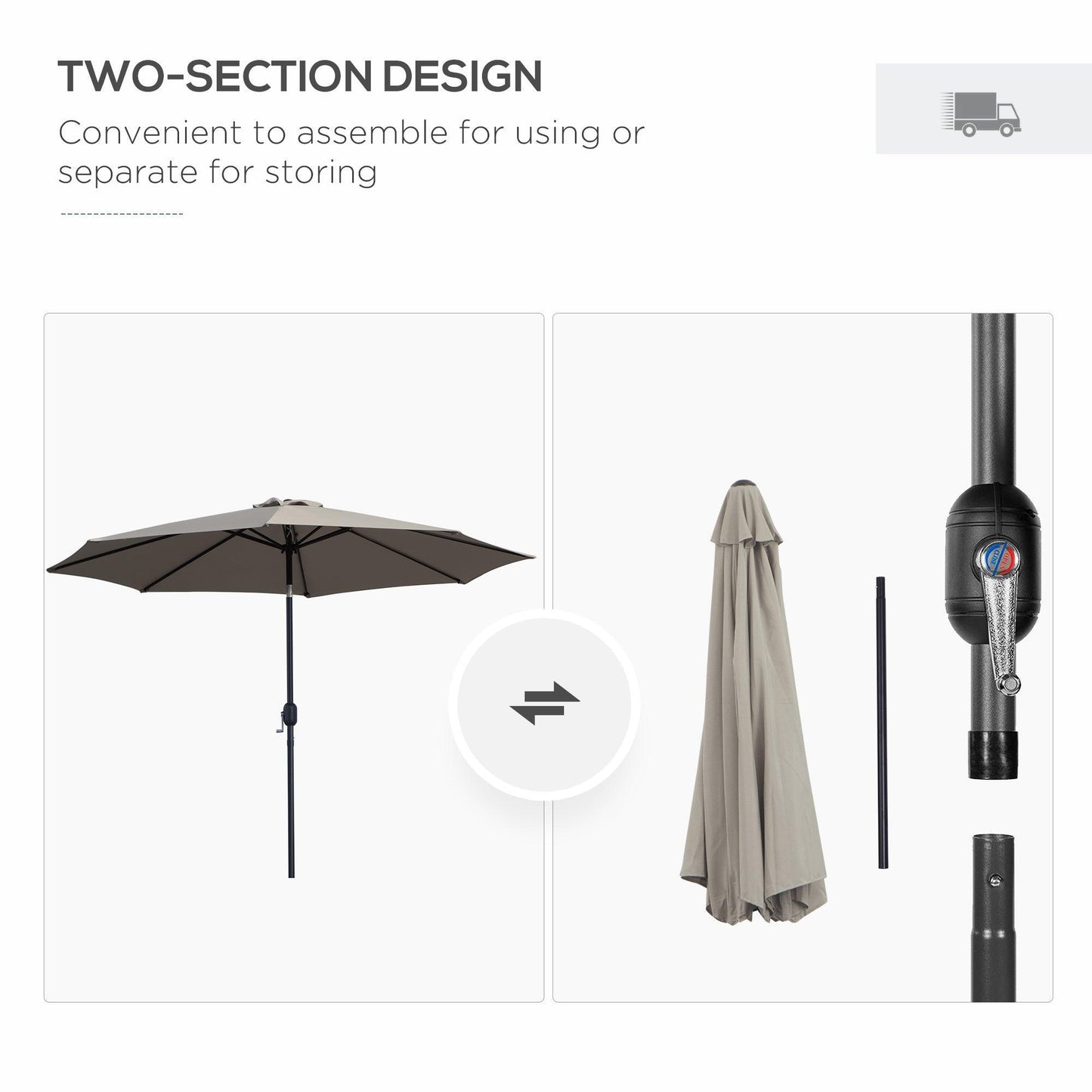 Outsunny Tilting Garden Umbrella, Light Grey Shade - ALL4U RETAILER LTD