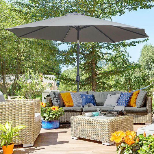 Outsunny Tilting Parasol - Dark Grey, 8 Ribs - ALL4U RETAILER LTD