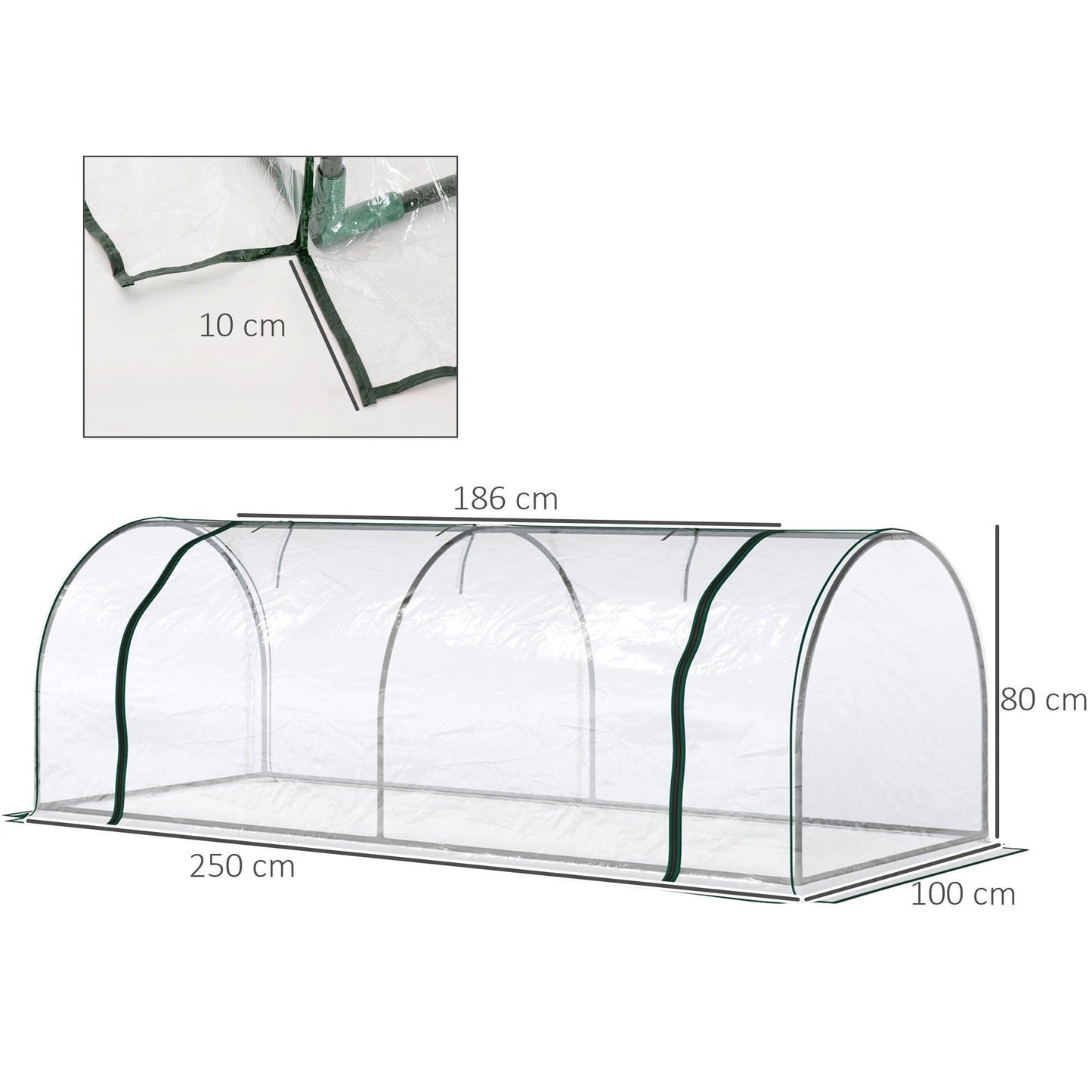 Outsunny Transparent Tunnel Greenhouse - 250x100x80cm - ALL4U RETAILER LTD