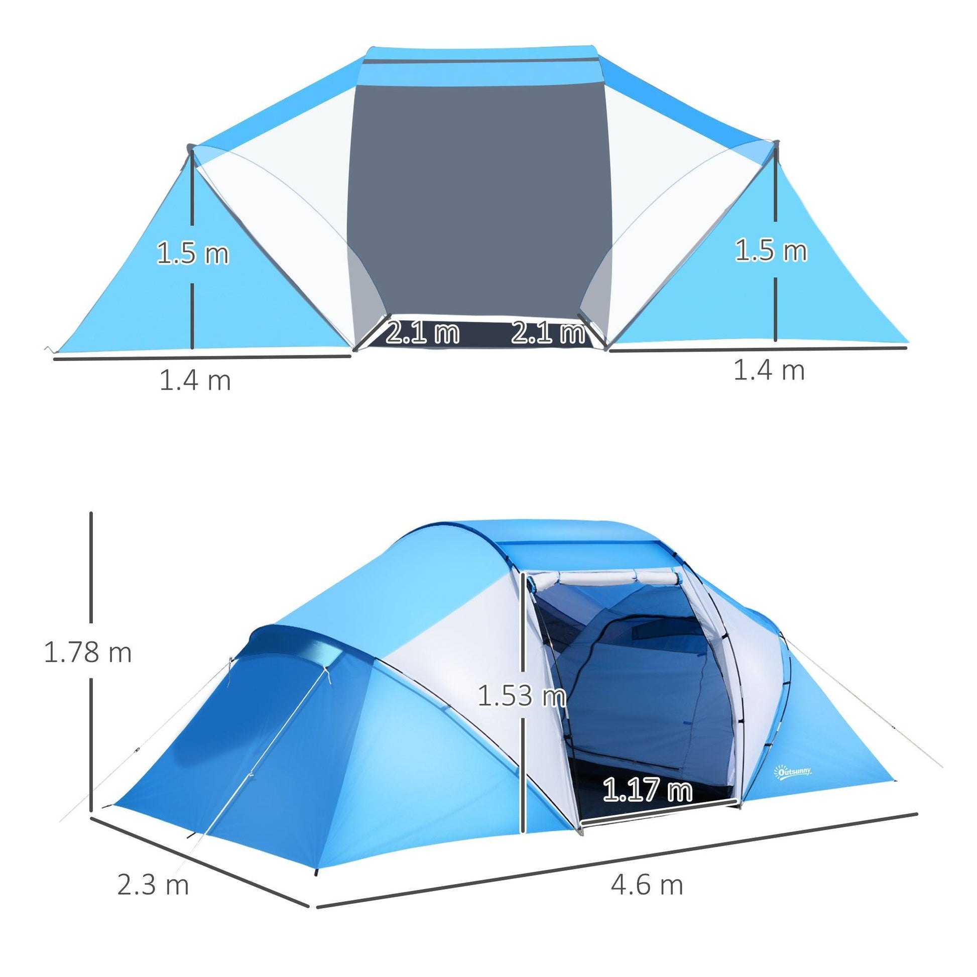 Outsunny Tunnel Camping Tent, 4-6 Person, UV Protection - ALL4U RETAILER LTD