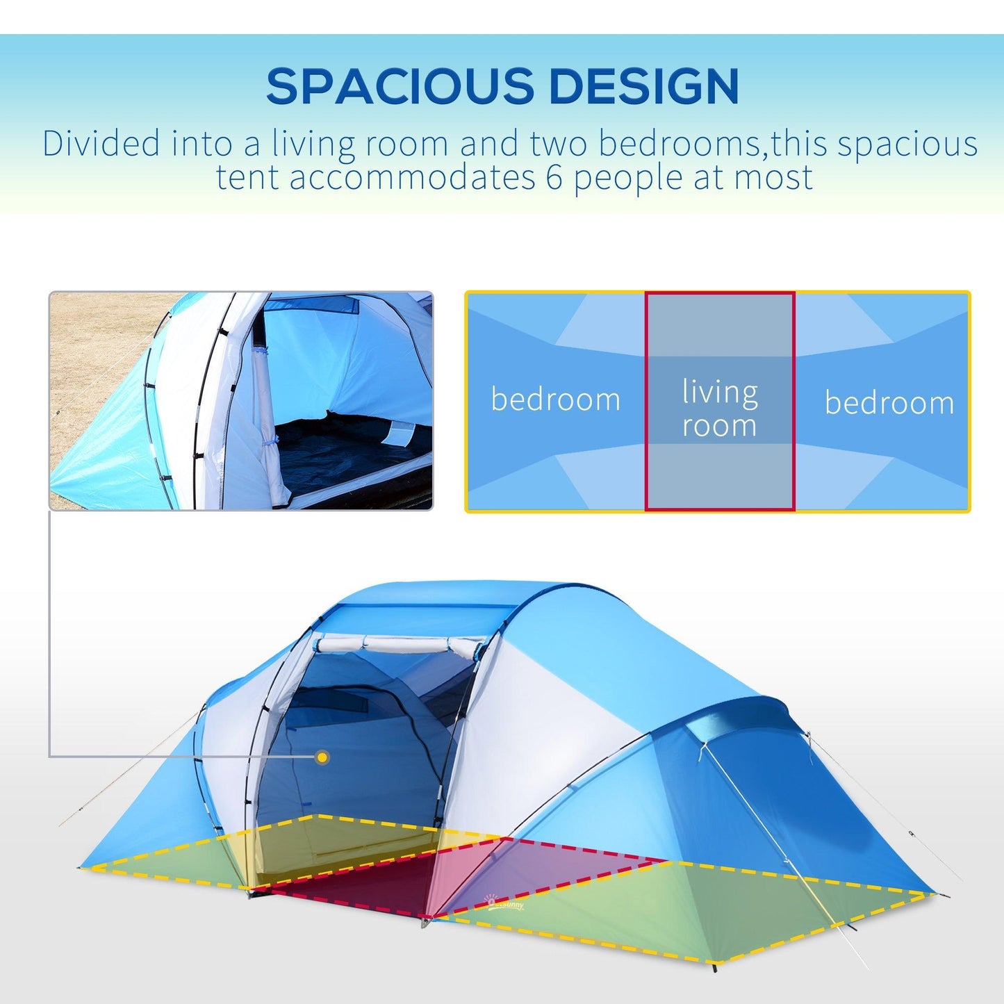 Outsunny Tunnel Camping Tent, 4-6 Person, UV Protection - ALL4U RETAILER LTD