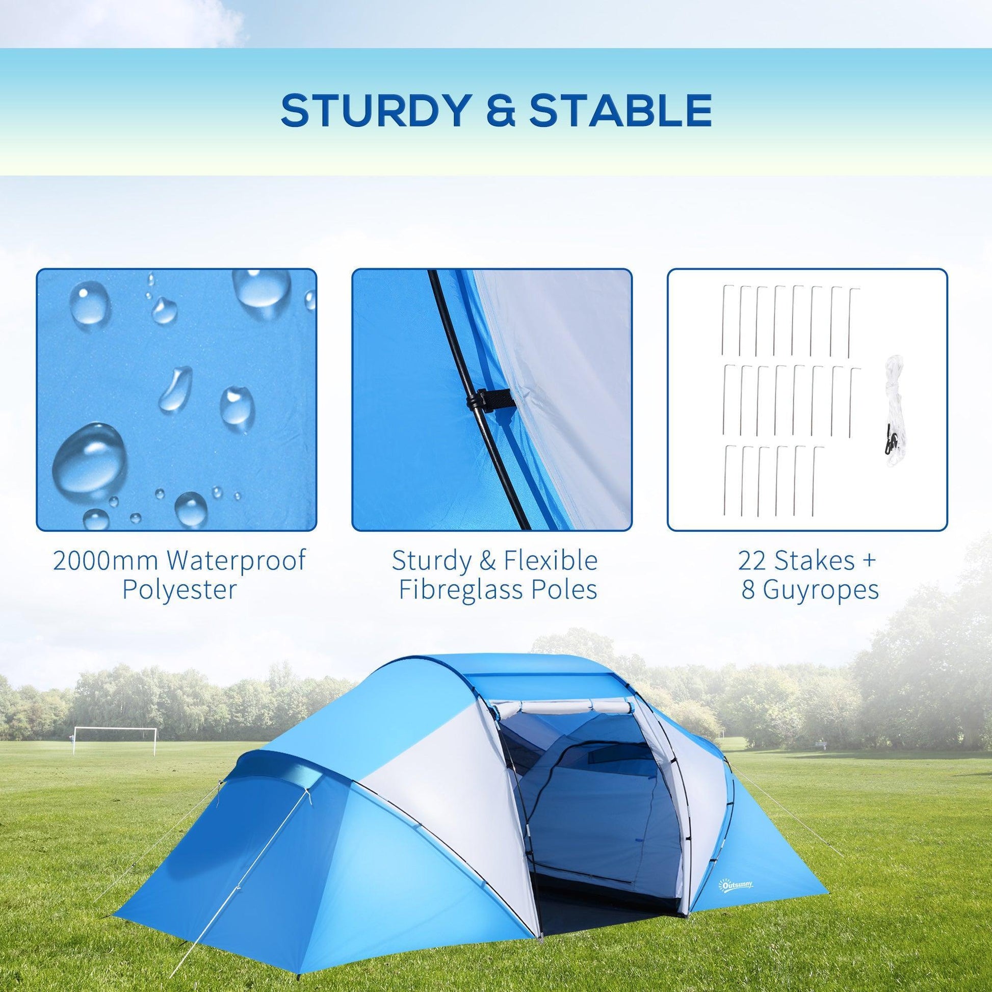 Outsunny Tunnel Camping Tent, 4-6 Person, UV Protection - ALL4U RETAILER LTD