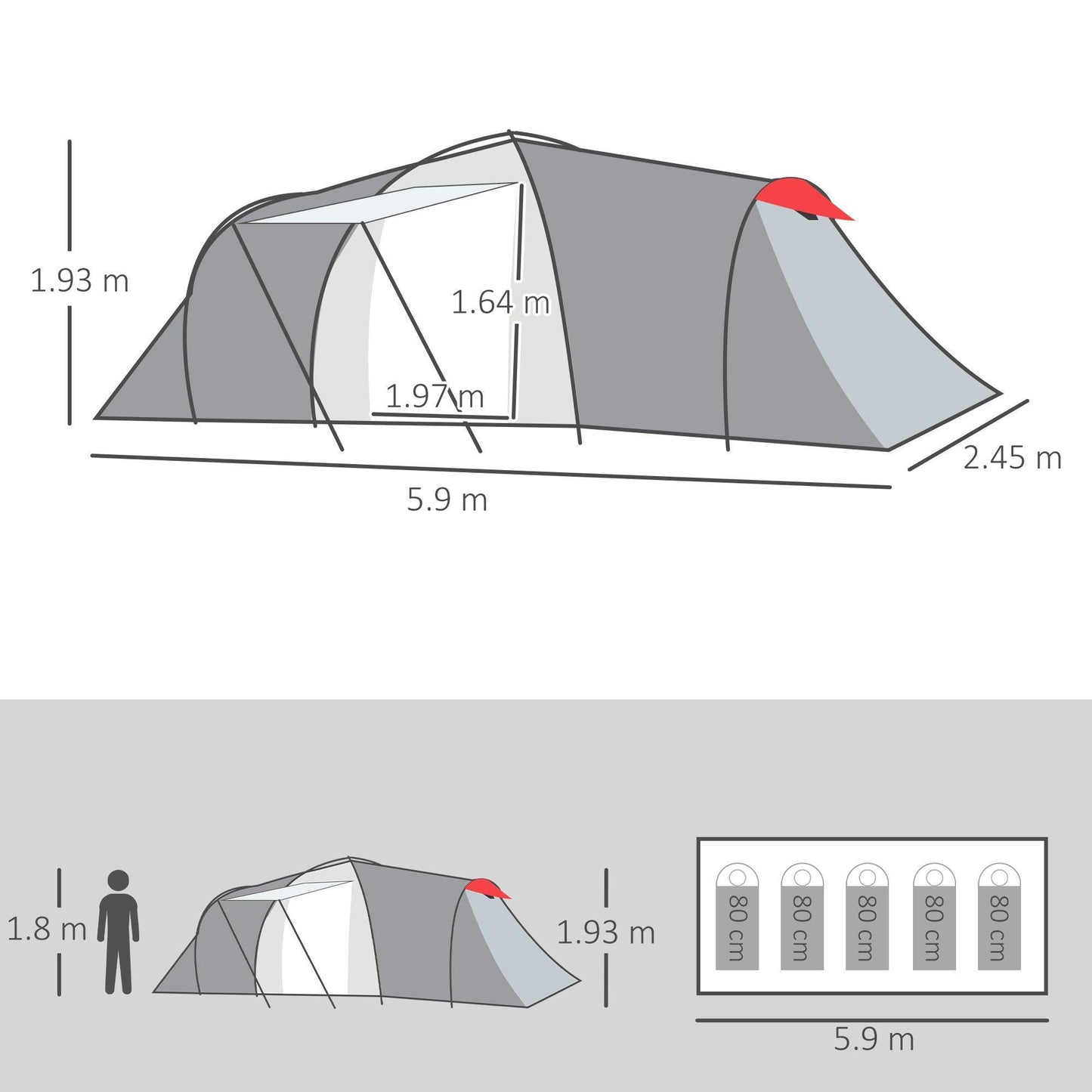 Outsunny Tunnel Tent: Spacious 4-6 Person Camping Shelter - ALL4U RETAILER LTD
