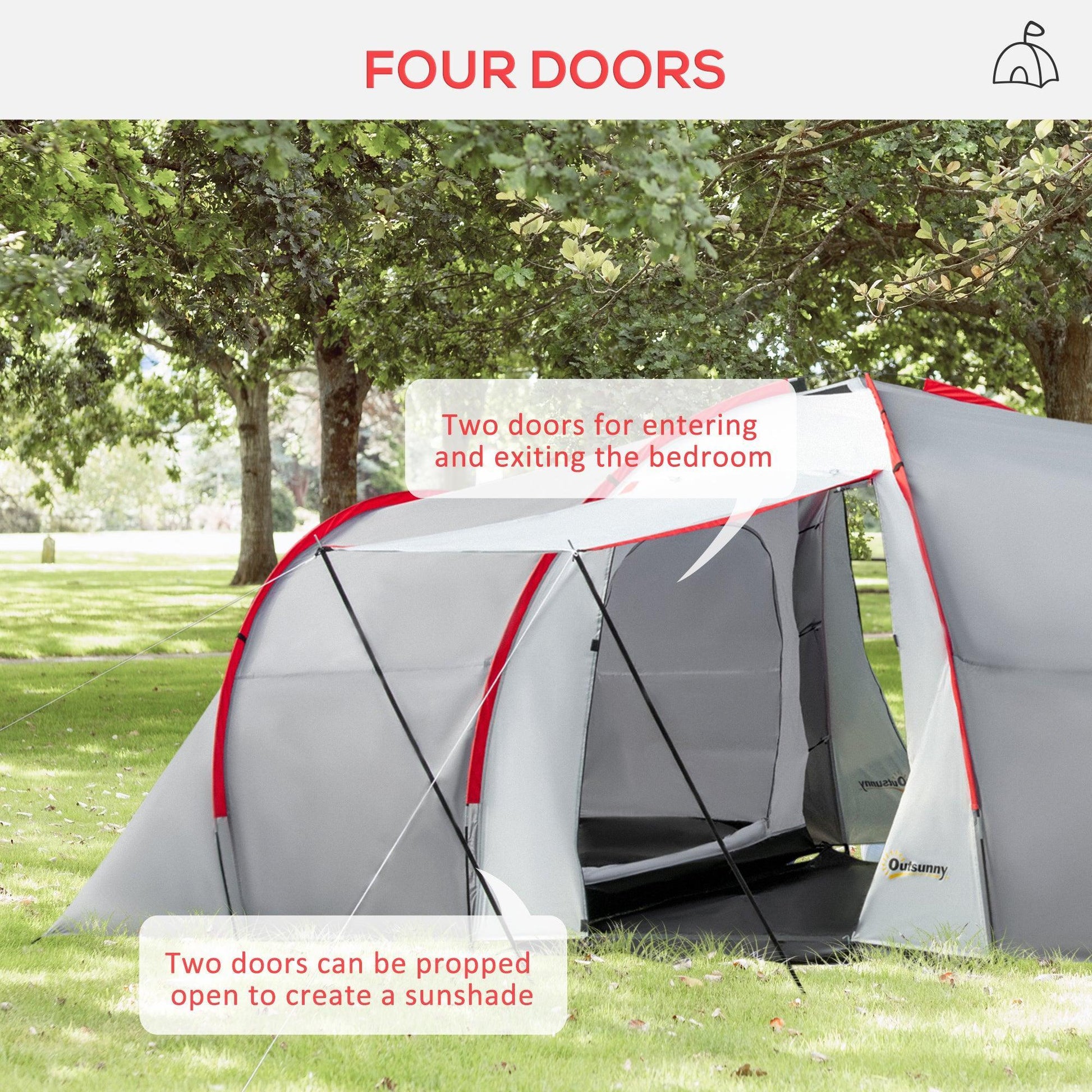 Outsunny Tunnel Tent: Spacious 4-6 Person Camping Shelter - ALL4U RETAILER LTD