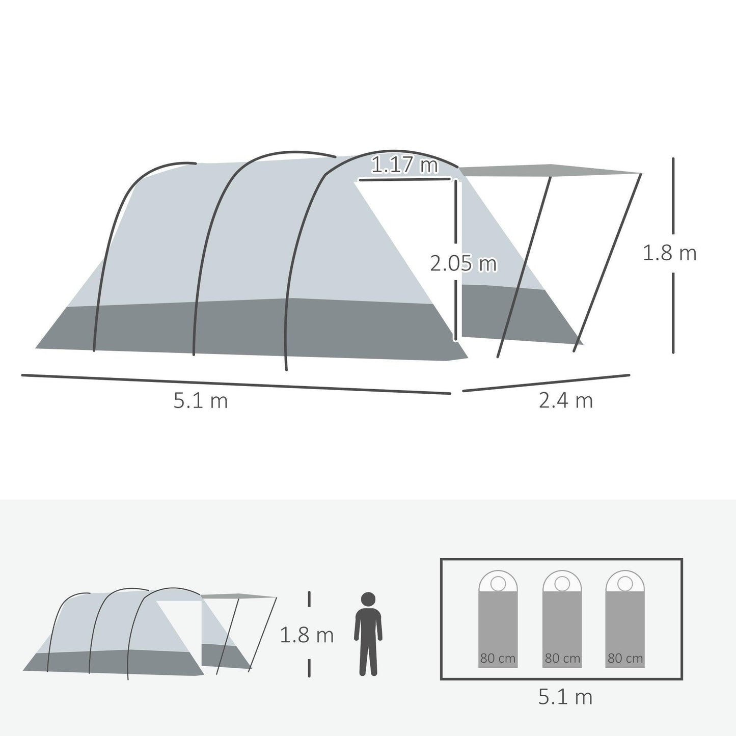 Outsunny Tunnel Tent: Spacious 8-Person Camping Tent - ALL4U RETAILER LTD