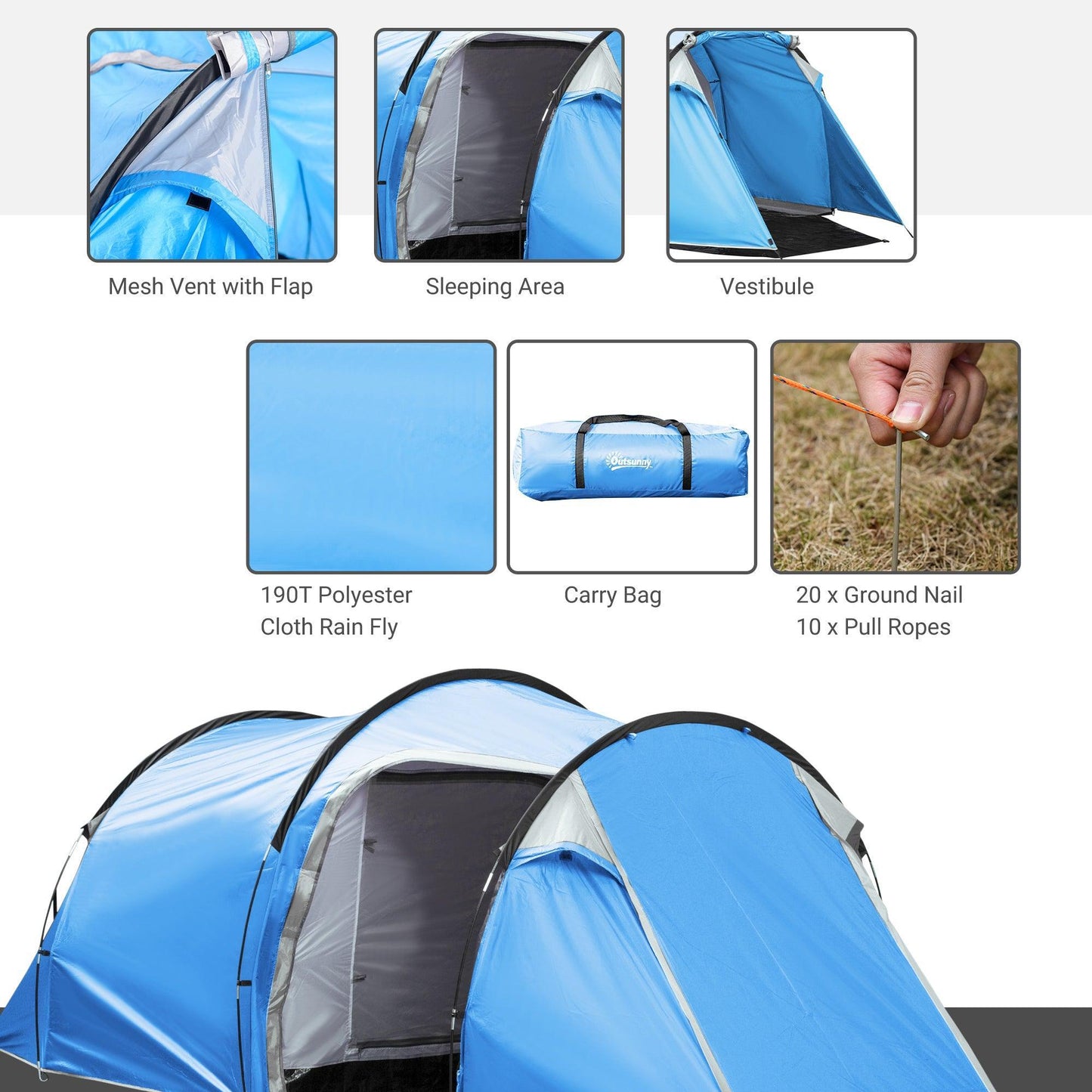 Outsunny Tunnel Tent: Weather-Resistant, 2-3 Person - ALL4U RETAILER LTD