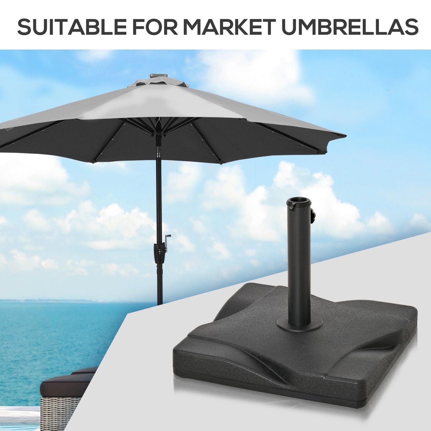 Outsunny Umbrella Base Stand - Square, Black - ALL4U RETAILER LTD