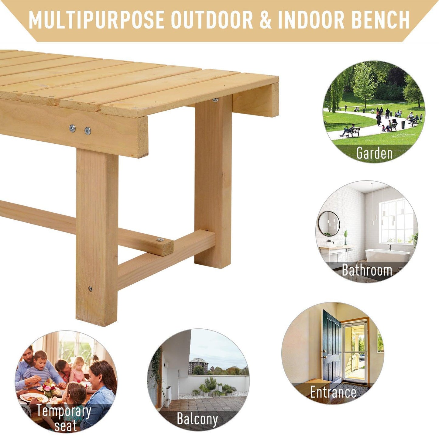 Outsunny utdoor Wooden Bench Loveseat | 2-Seater | Natural - ALL4U RETAILER LTD