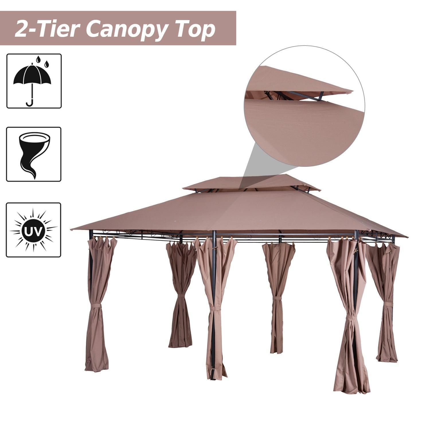 Outsunny Versatile Brown Canopy Tent w/ Curtains - 4m x 3m - ALL4U RETAILER LTD