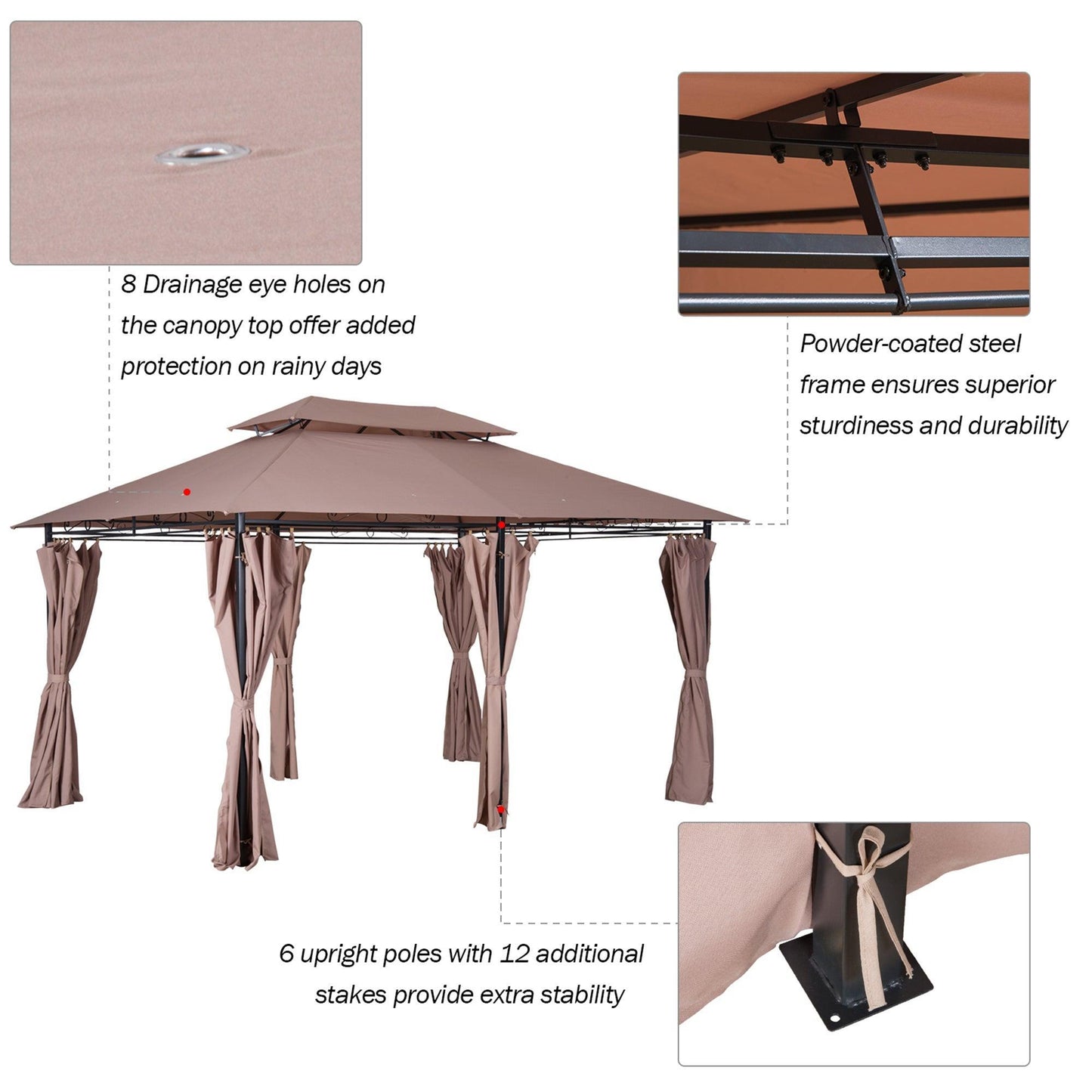 Outsunny Versatile Brown Canopy Tent w/ Curtains - 4m x 3m - ALL4U RETAILER LTD