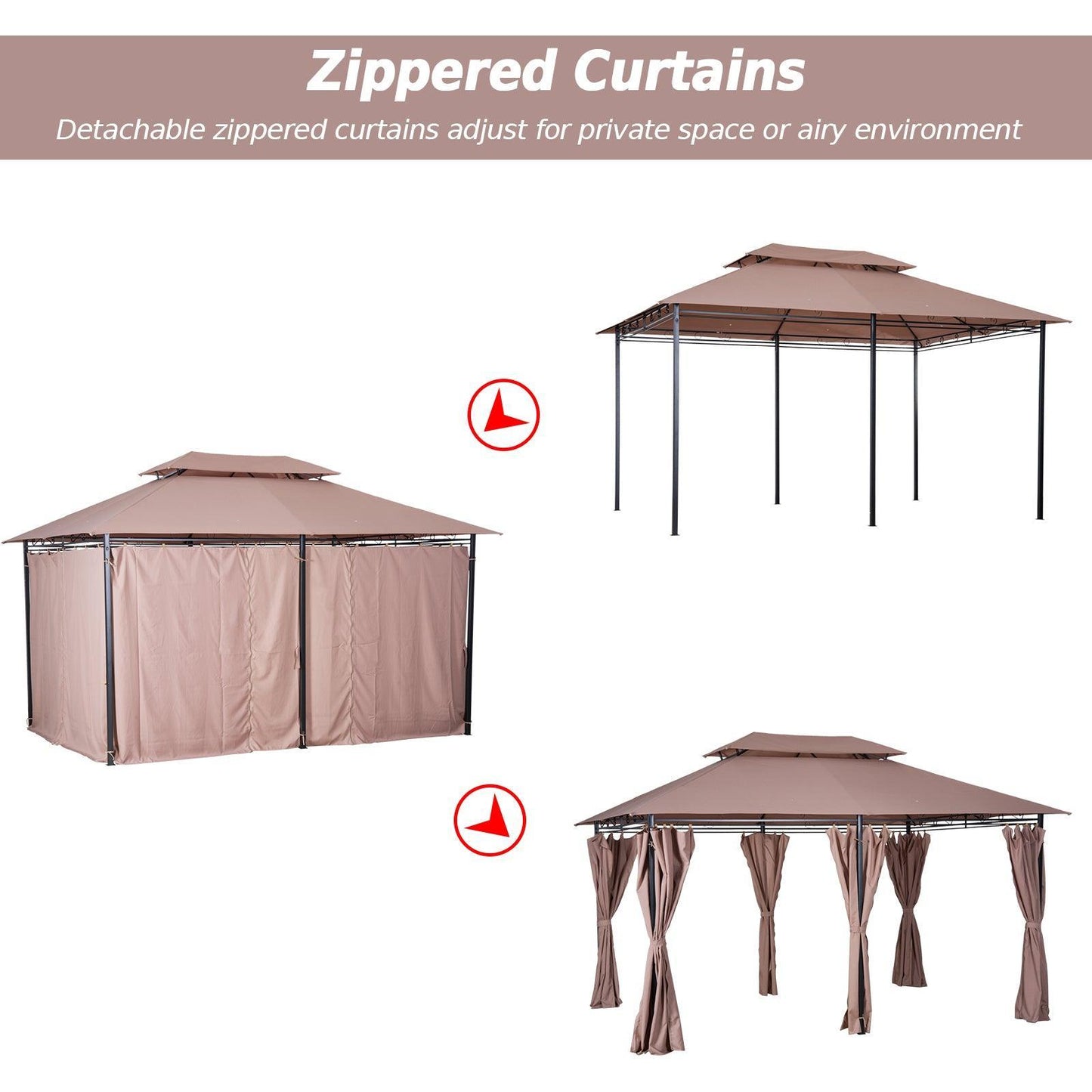 Outsunny Versatile Brown Canopy Tent w/ Curtains - 4m x 3m - ALL4U RETAILER LTD