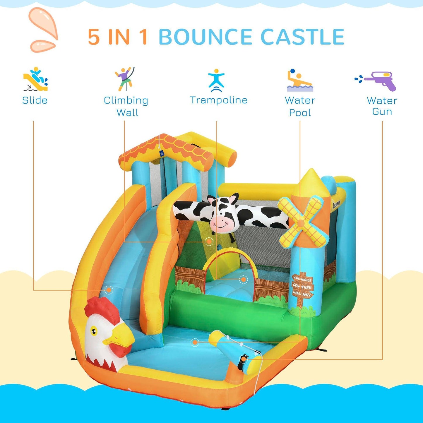 Outsunny Versatile Farm-Style Kids Bounce Castle: 5-in-1 Fun - ALL4U RETAILER LTD