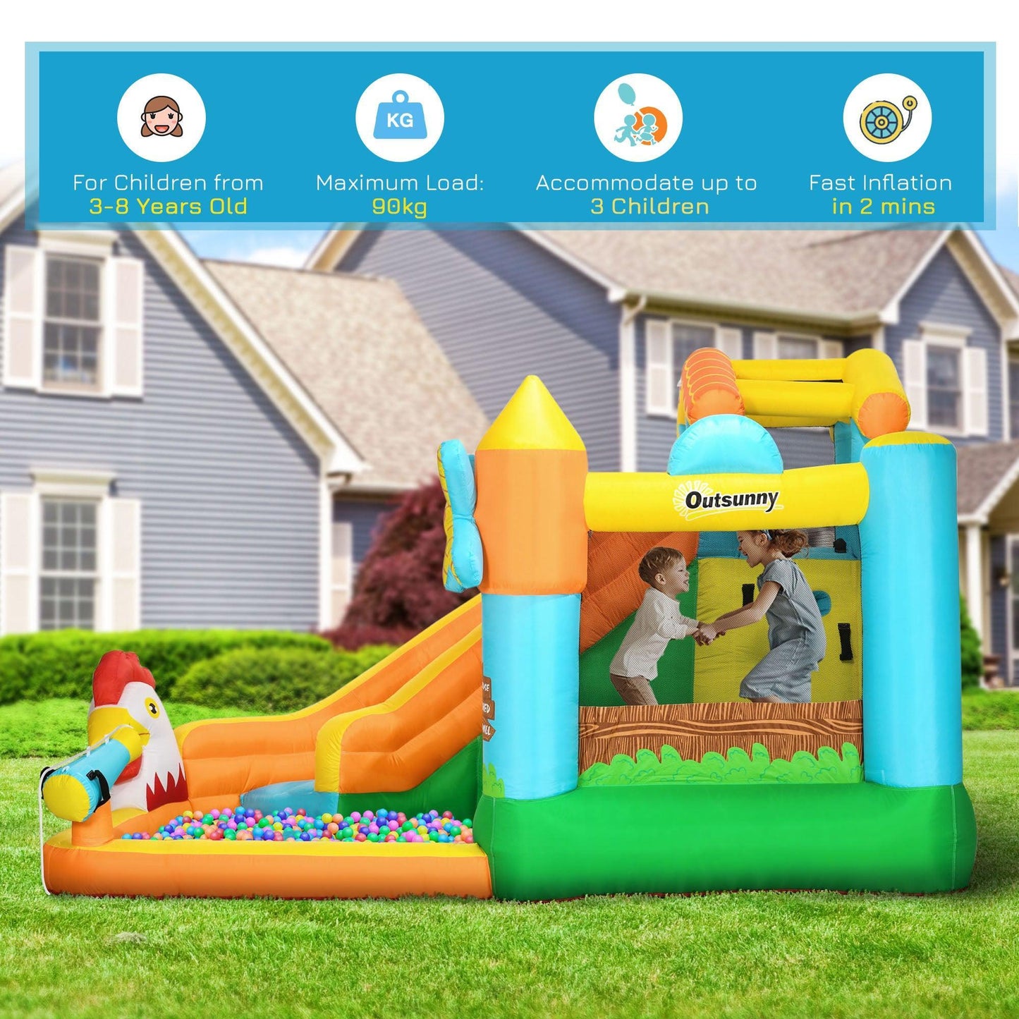 Outsunny Versatile Farm-Style Kids Bounce Castle: 5-in-1 Fun - ALL4U RETAILER LTD