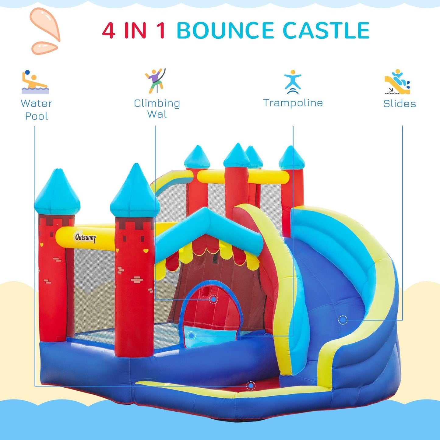 Outsunny Versatile Kids Bounce Castle with Slide & Pool - ALL4U RETAILER LTD