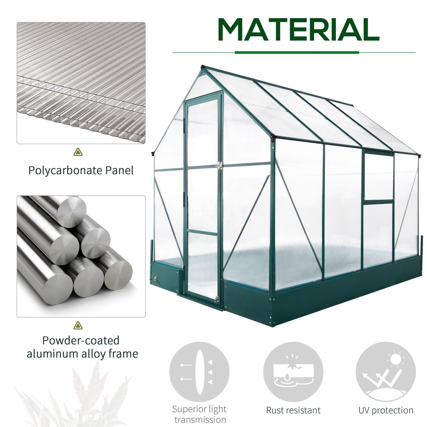 Outsunny walk-in Aluminium Greenhouse Polycarbonate with Plant Bed - ALL4U RETAILER LTD