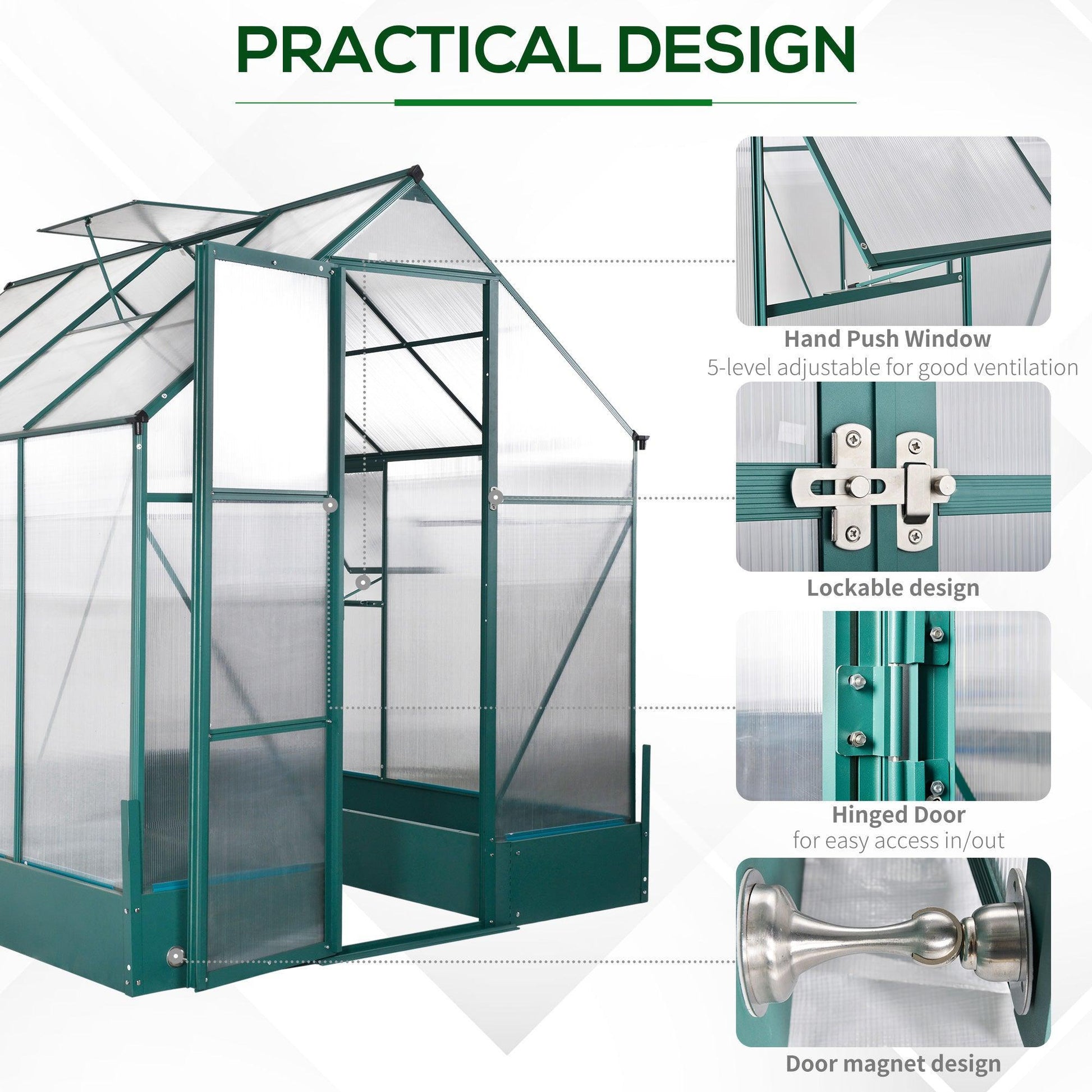 Outsunny walk-in Aluminium Greenhouse Polycarbonate with Plant Bed - ALL4U RETAILER LTD