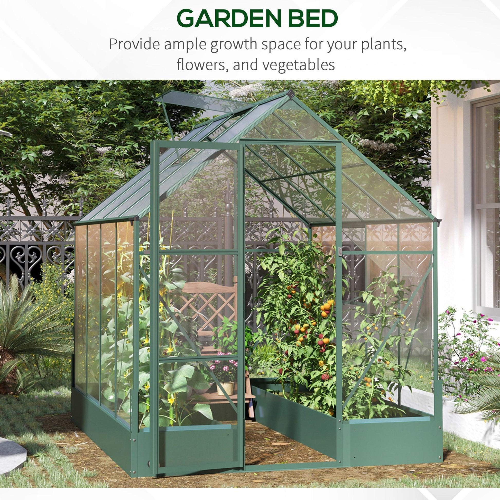 Outsunny walk-in Aluminium Greenhouse Polycarbonate with Plant Bed - ALL4U RETAILER LTD