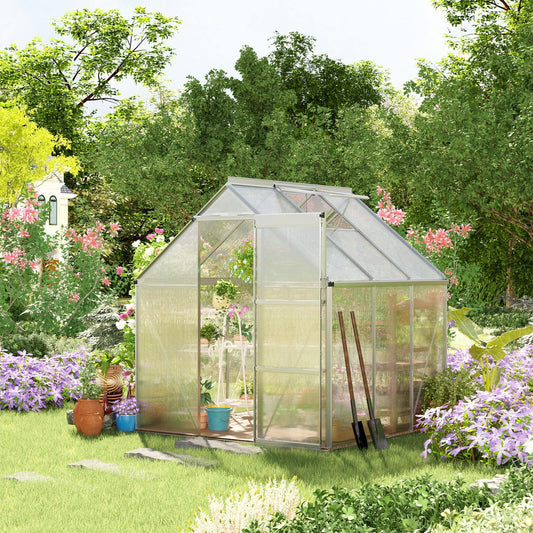 Outsunny Walk-In Greenhouse - 6x6ft Polycarbonate Lean to Grow House - ALL4U RETAILER LTD