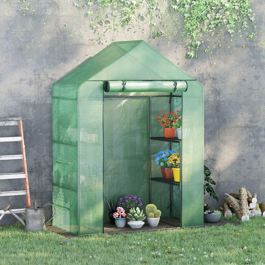 Outsunny Walk-In Greenhouse with 2 Shelves - Compact & Convenient - ALL4U RETAILER LTD