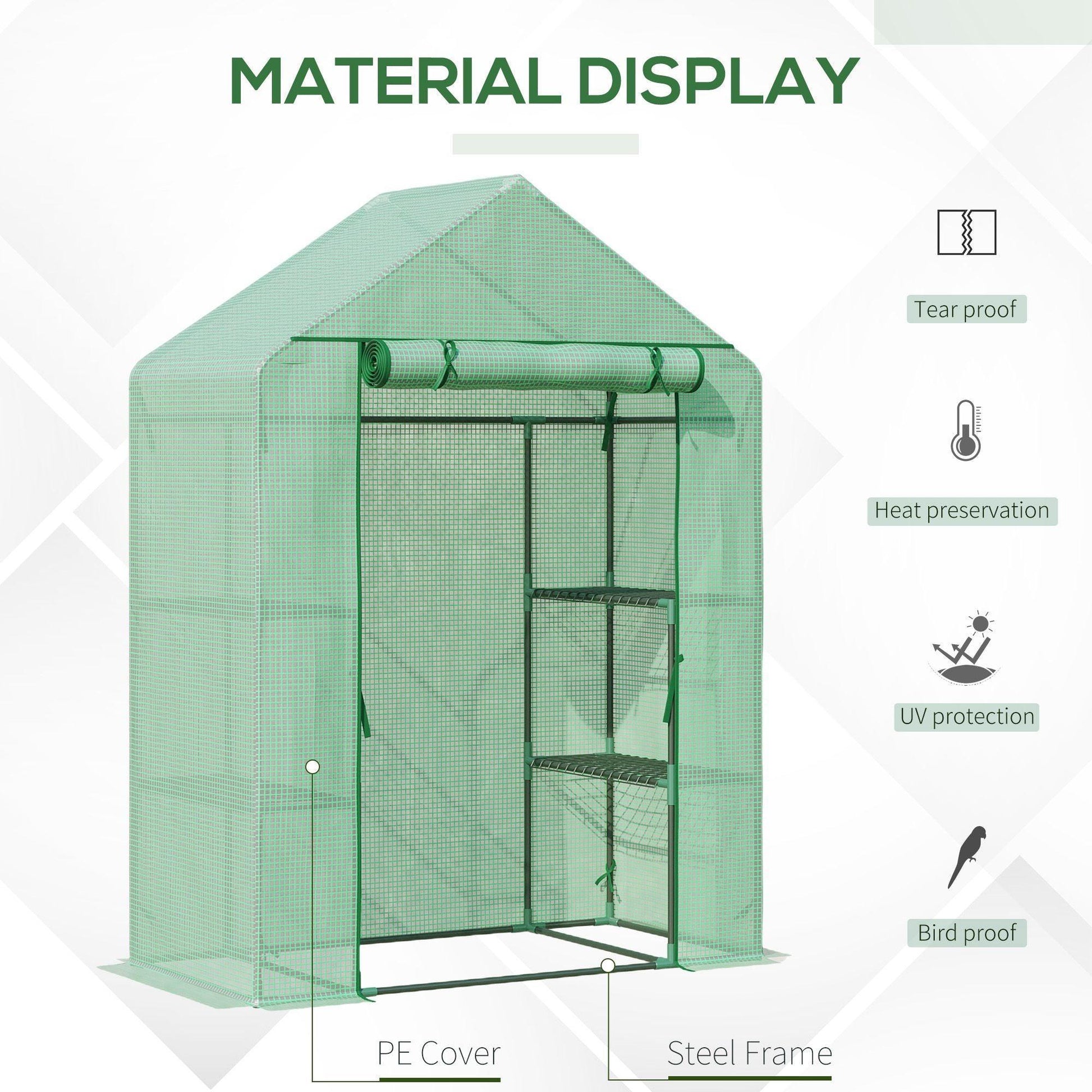 Outsunny Walk-In Greenhouse with 2 Shelves - Compact & Convenient - ALL4U RETAILER LTD