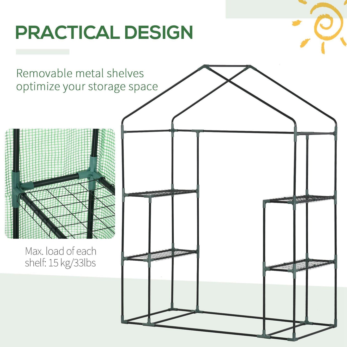 Outsunny Walk-In Greenhouse with 2 Shelves - Compact & Convenient - ALL4U RETAILER LTD