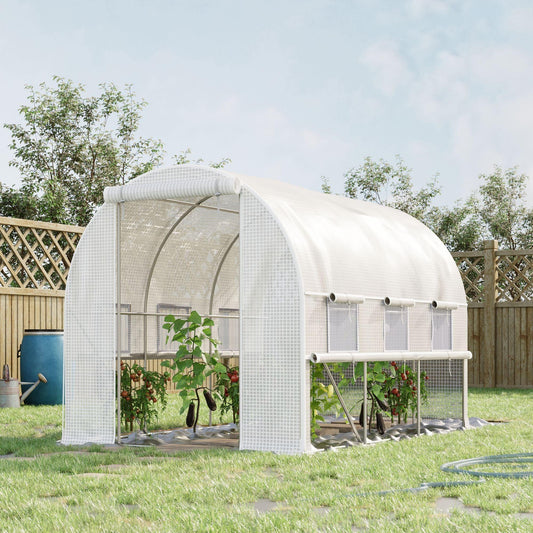 Outsunny Walk-in Tunnel Greenhouse - PE cover, 6 windows (White) - ALL4U RETAILER LTD