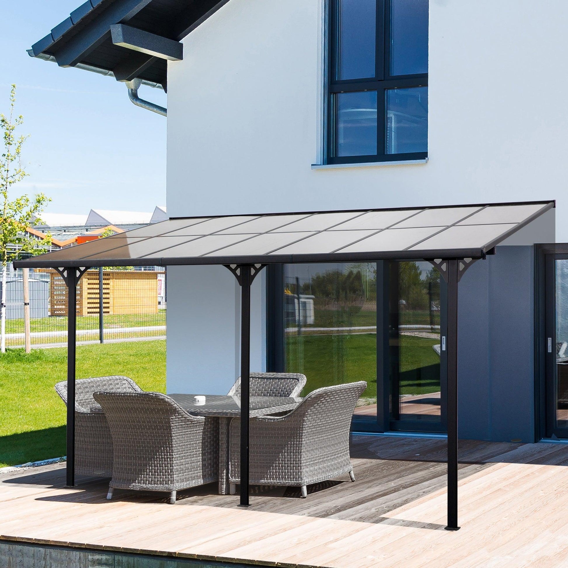 Outsunny Wall-mounted Gazebo, Aluminum, PC Roof - ALL4U RETAILER LTD