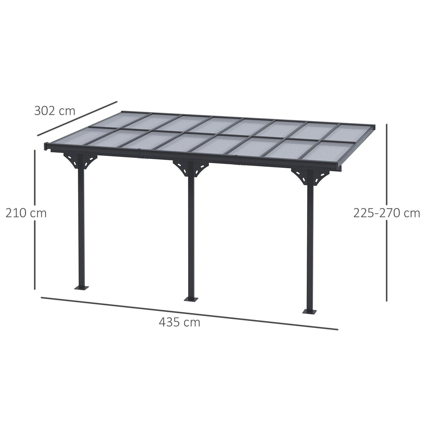 Outsunny Wall-mounted Gazebo, Aluminum, PC Roof - ALL4U RETAILER LTD