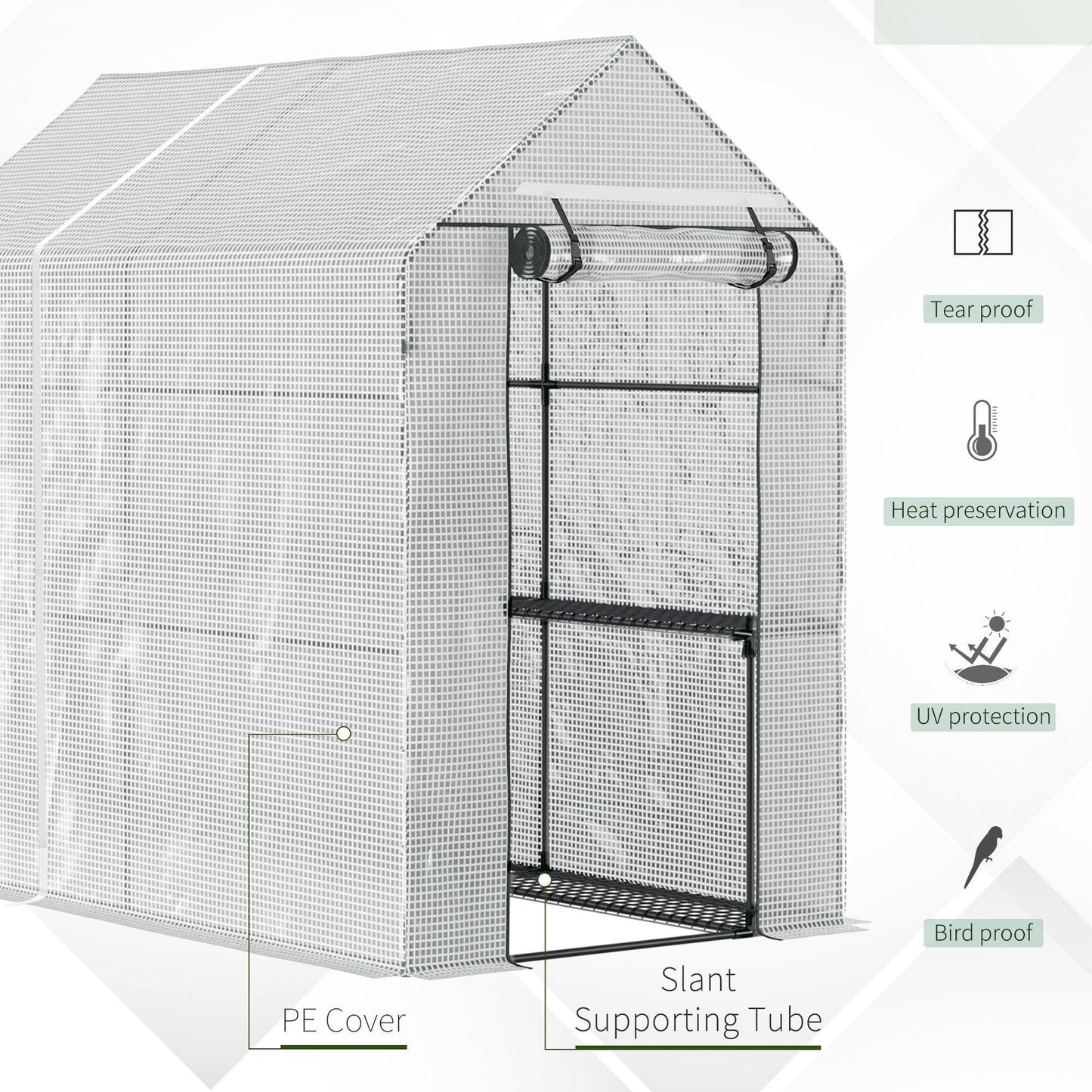 Outsunny White Garden Greenhouse - 60x120x190cm - ALL4U RETAILER LTD