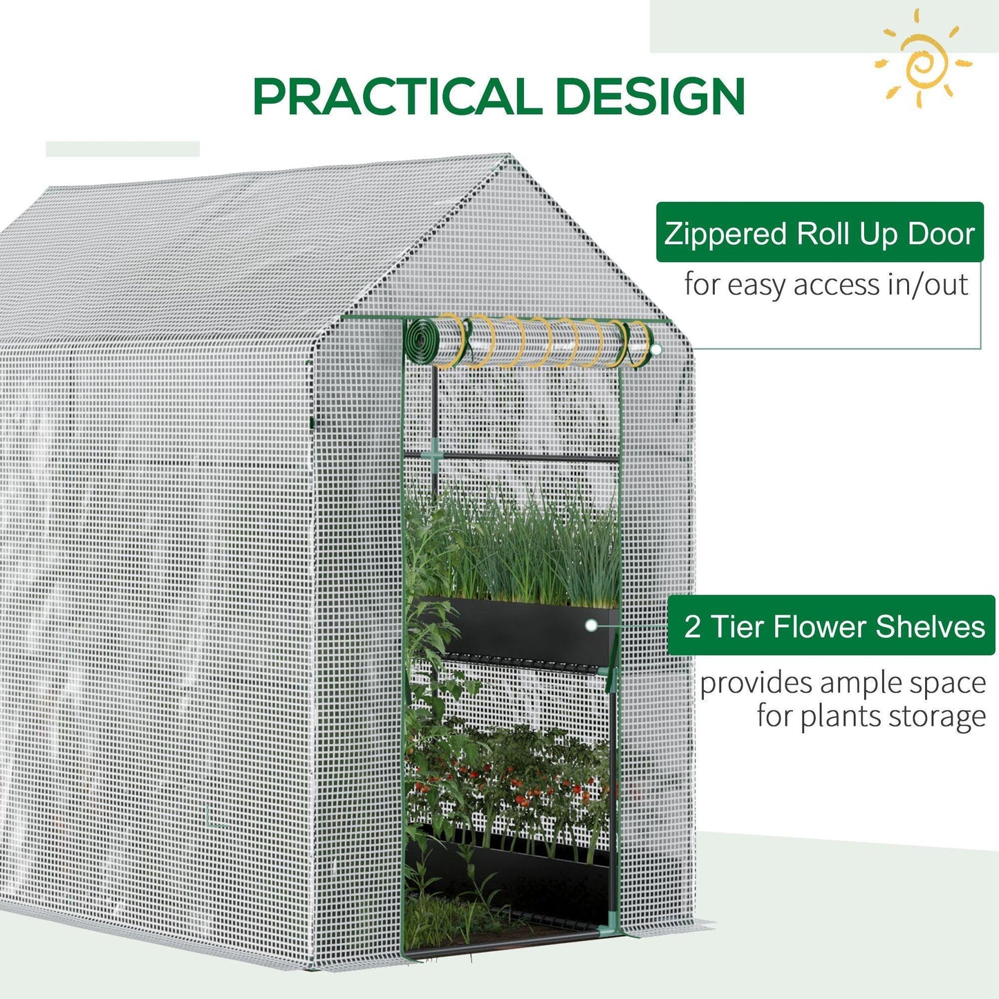 Outsunny White Garden Greenhouse - 60x120x190cm - ALL4U RETAILER LTD