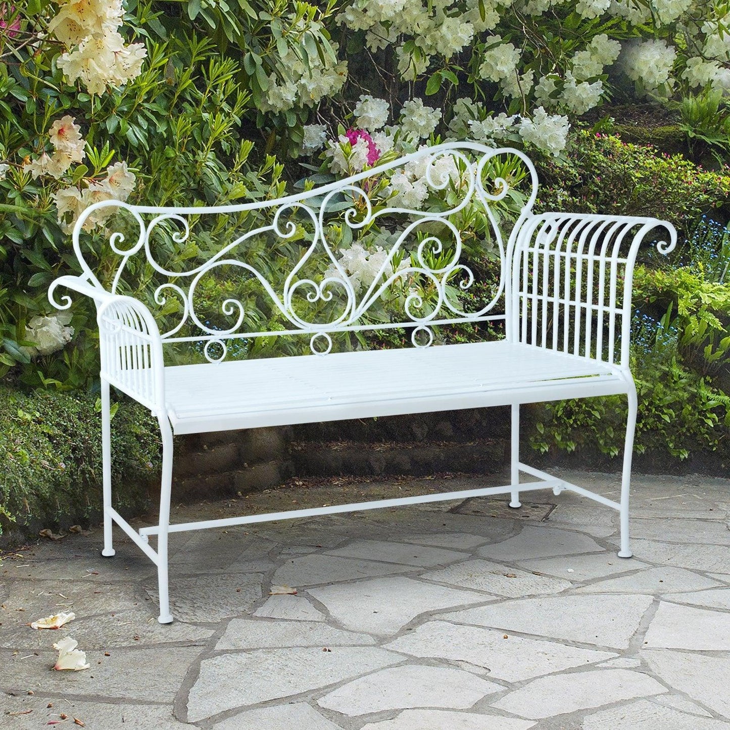 Outsunny White Metal Bench - ALL4U RETAILER LTD