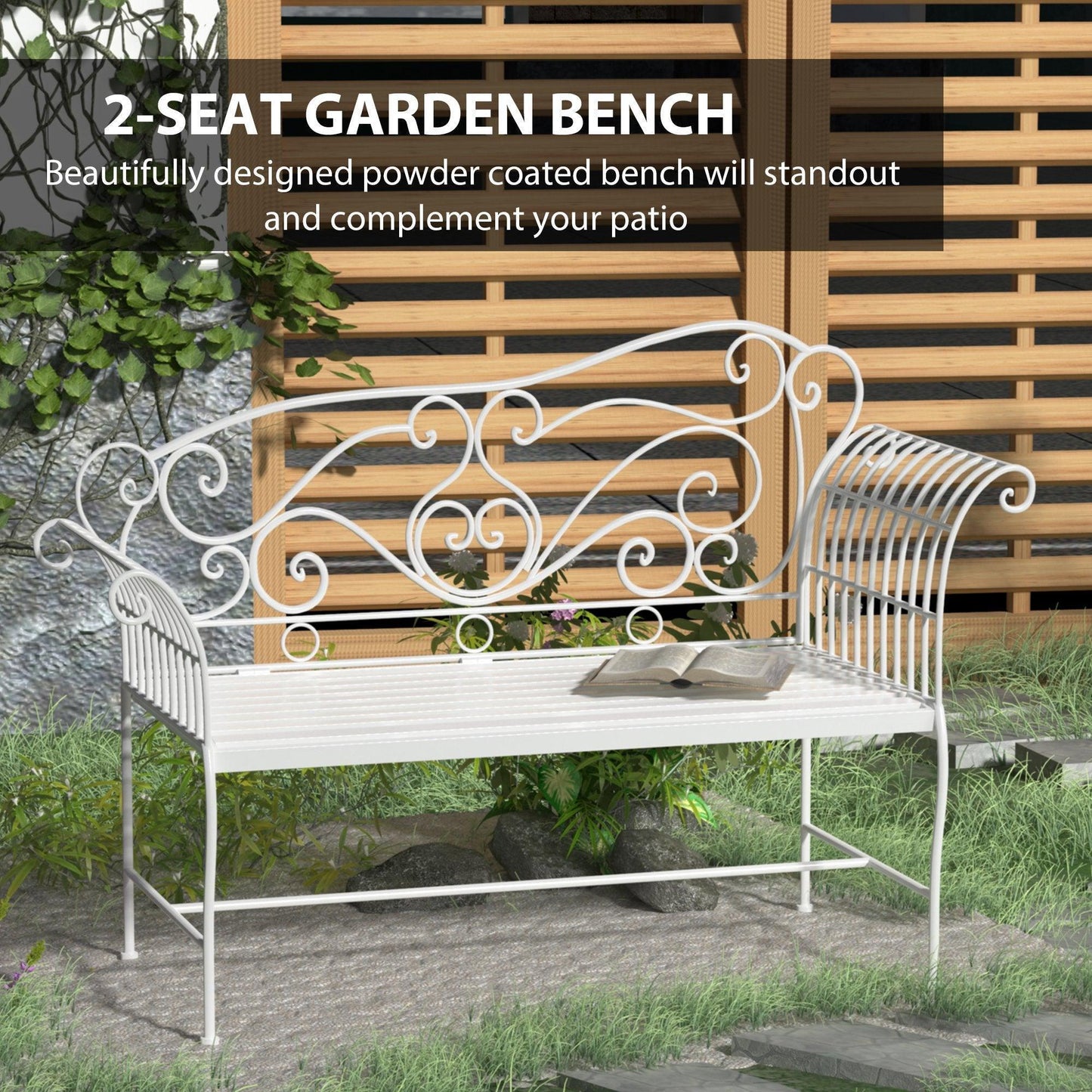 Outsunny White Metal Bench - ALL4U RETAILER LTD