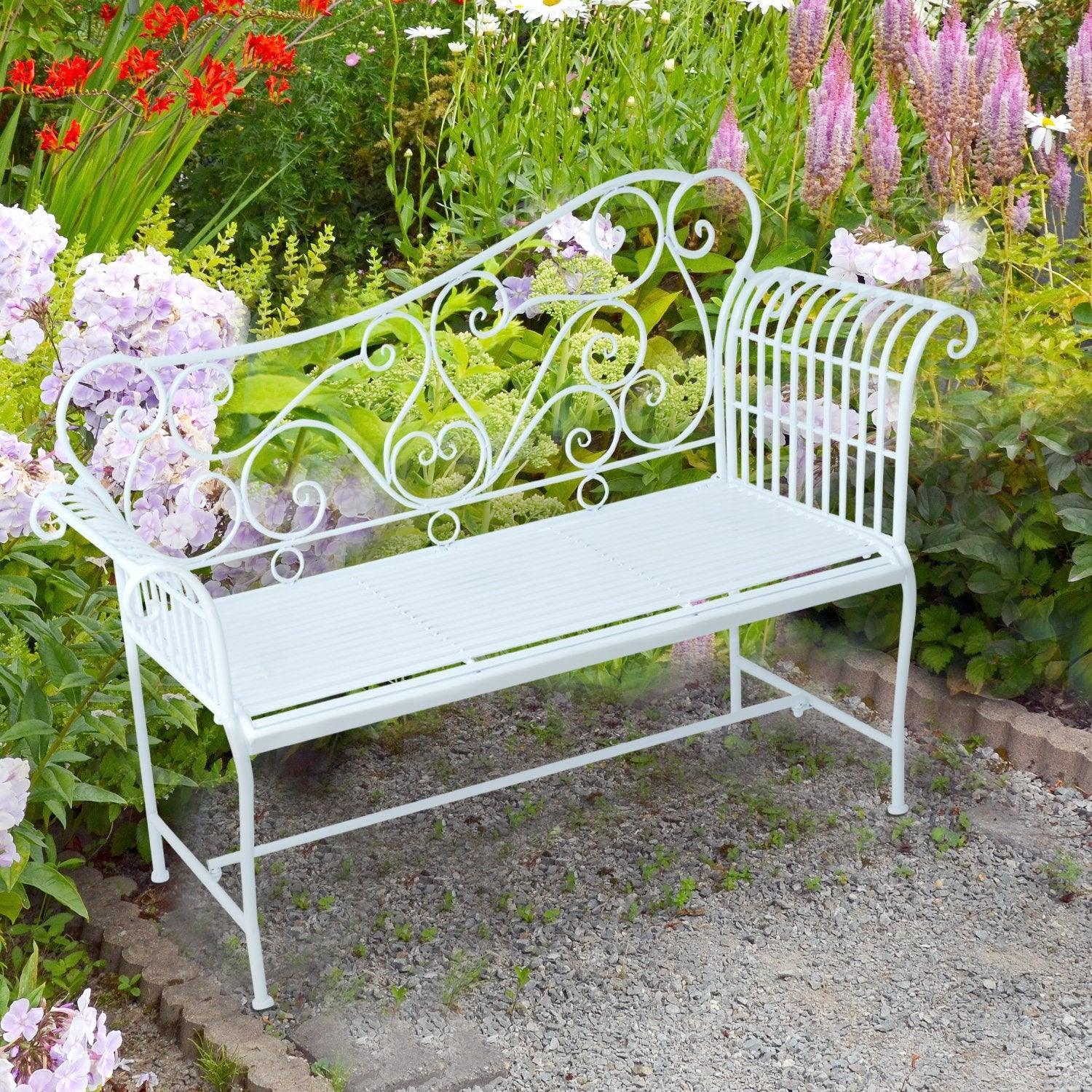 Outsunny White Metal Bench - ALL4U RETAILER LTD