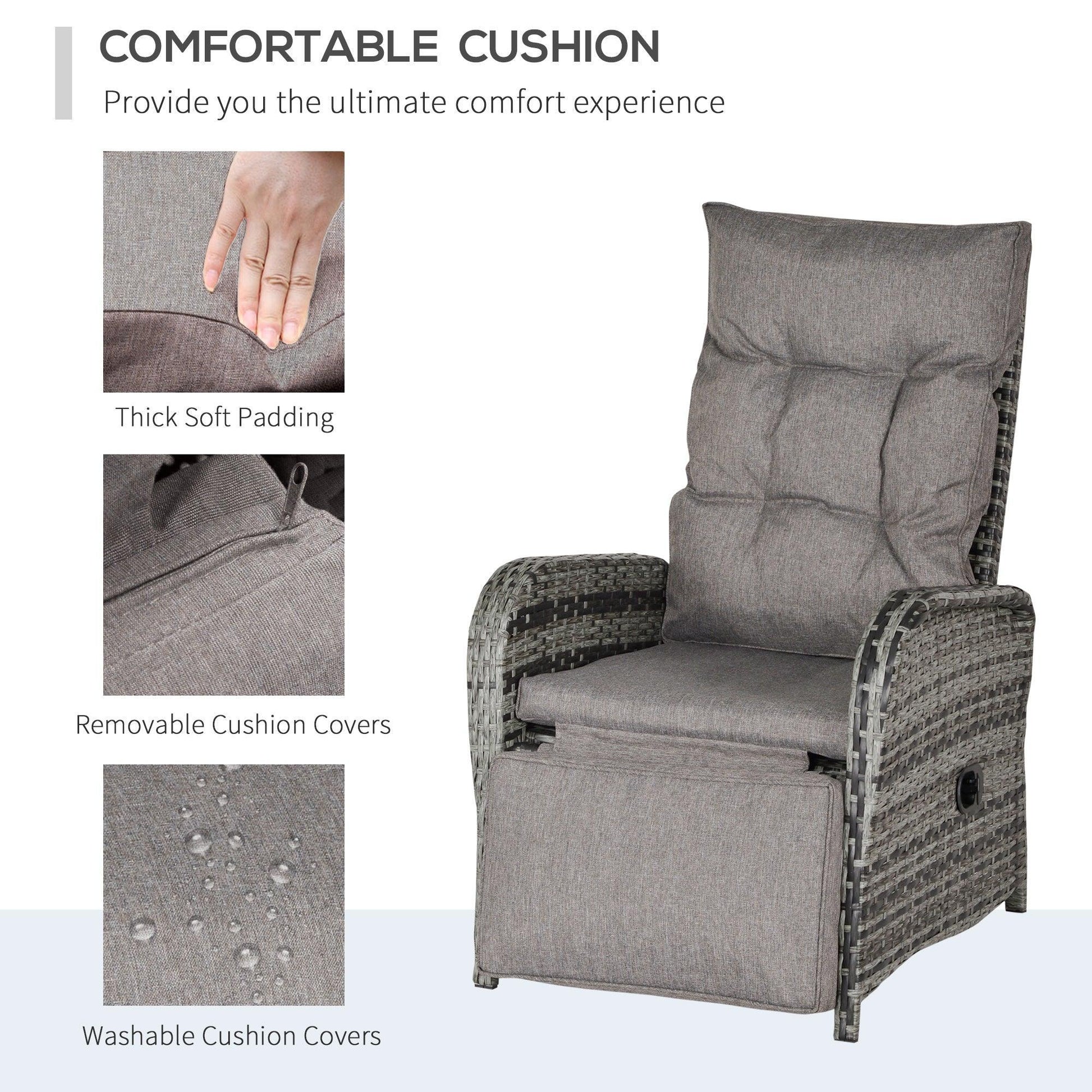 Outsunny Wicker Chaise Lounge Set - Grey - ALL4U RETAILER LTD