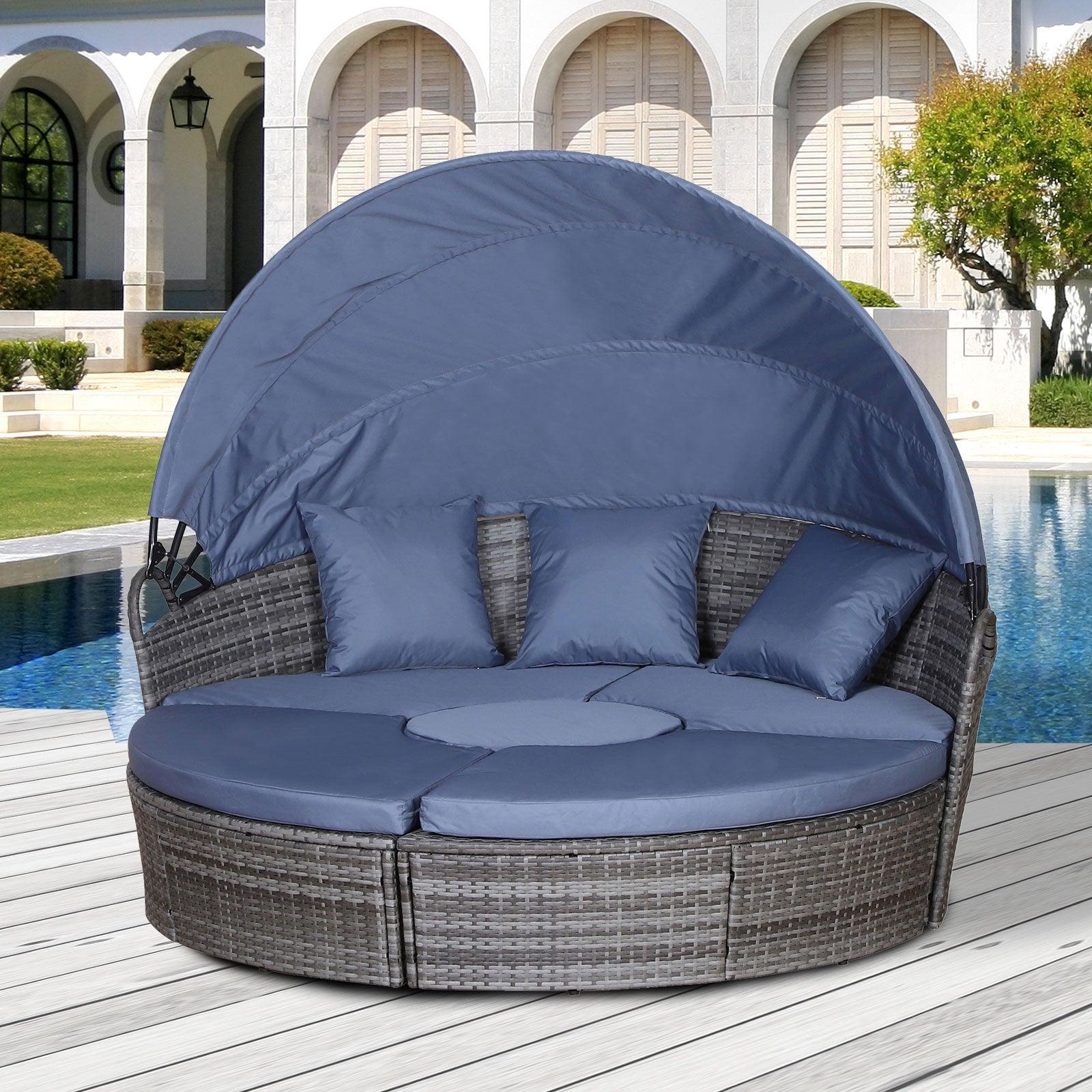 Outsunny Wicker Round Sofa Bed Set - Grey - ALL4U RETAILER LTD