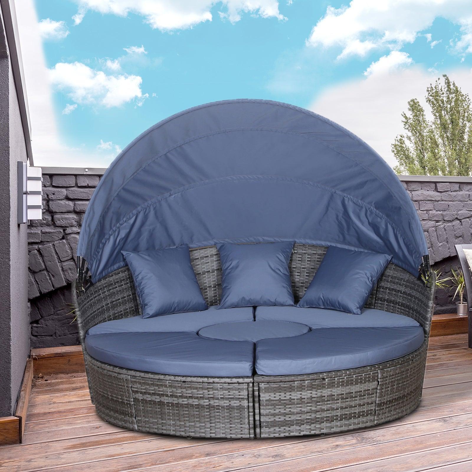 Outsunny Wicker Round Sofa Bed Set - Grey - ALL4U RETAILER LTD