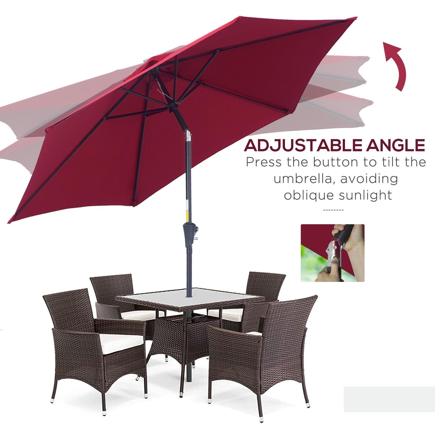 Outsunny Wine Red Tilting Parasol: Stylish Outdoor Sun Shade - ALL4U RETAILER LTD