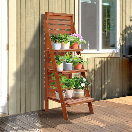 Outsunny Wood 3-Tier Outdoor Plant Stand - Holder - ALL4U RETAILER LTD