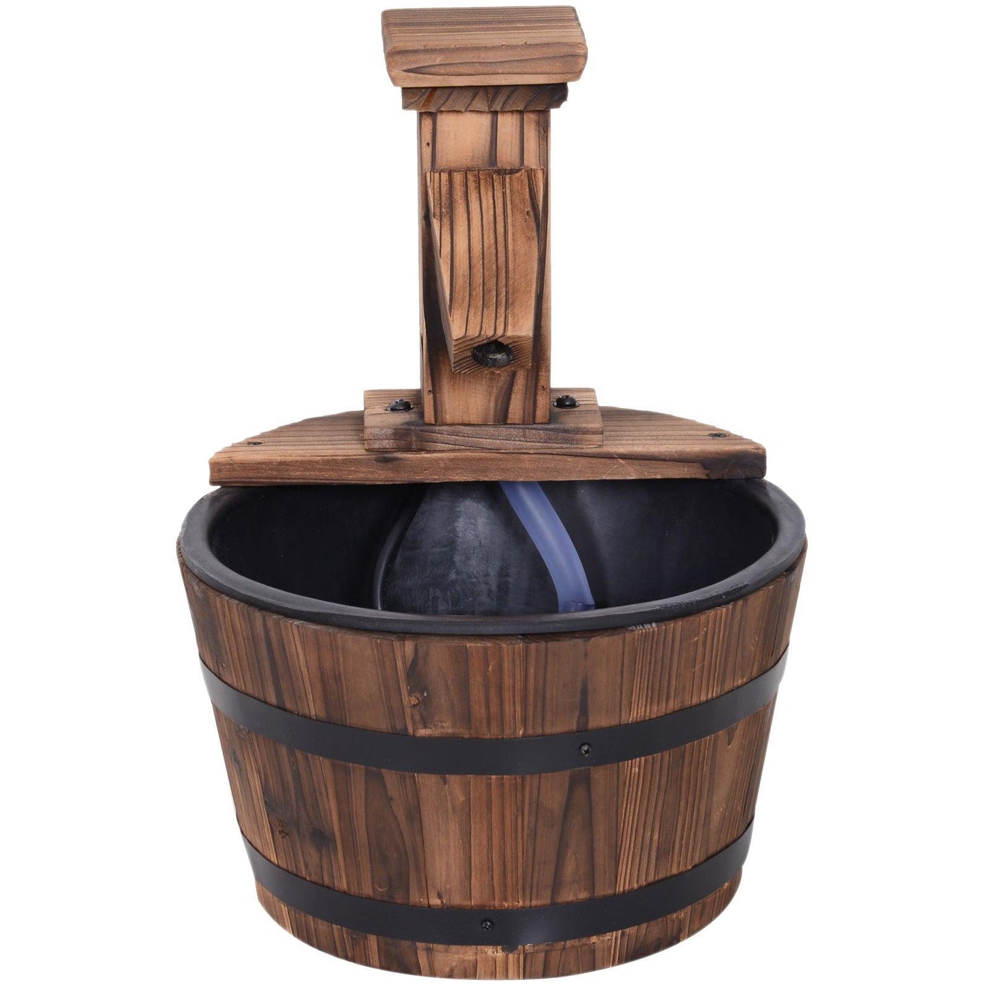 Outsunny Wood Barrel Pump Water Fountain - Electric Garden Feature - ALL4U RETAILER LTD