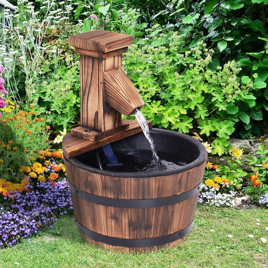 Outsunny Wood Barrel Pump Water Fountain - Electric Garden Feature - ALL4U RETAILER LTD