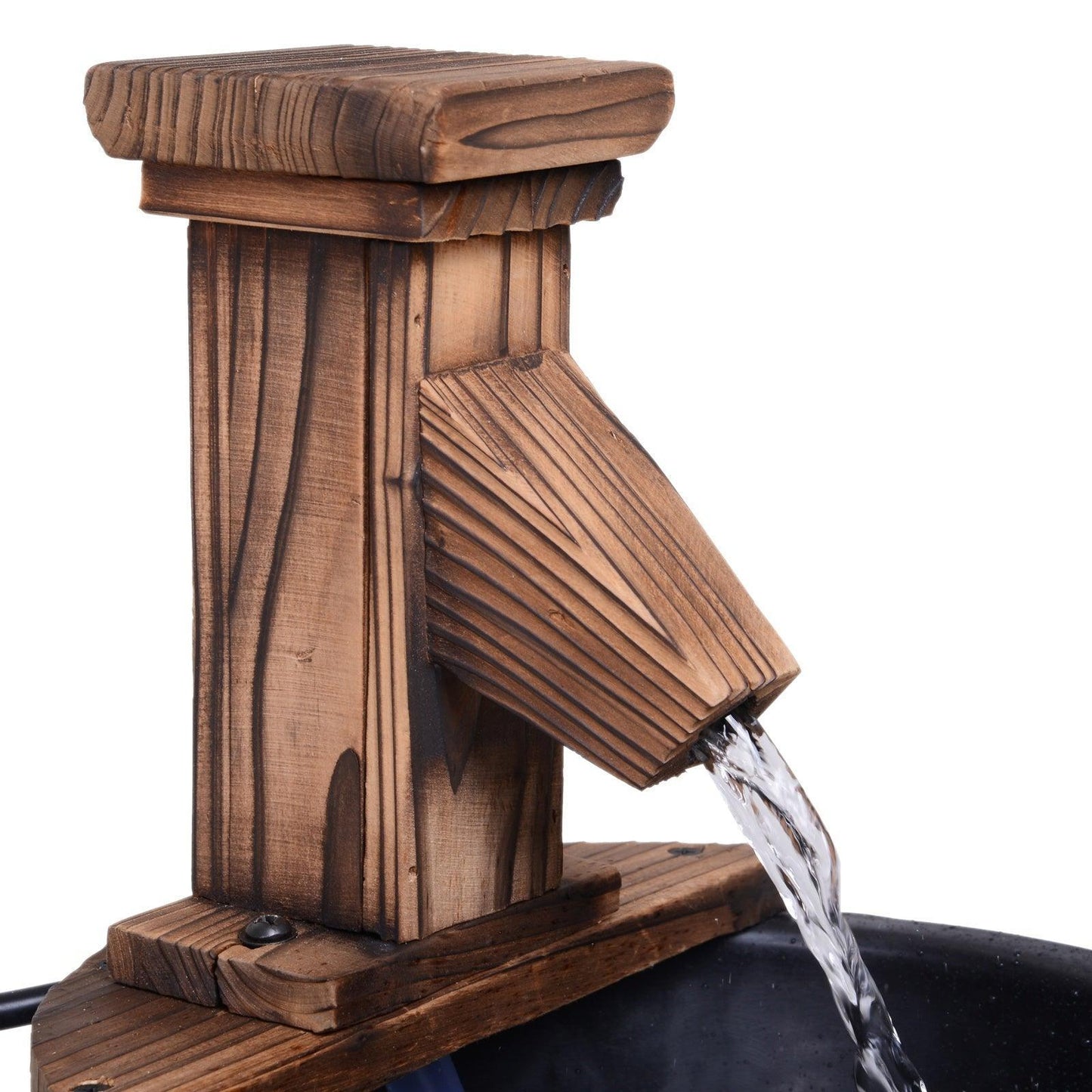 Outsunny Wood Barrel Pump Water Fountain - Electric Garden Feature - ALL4U RETAILER LTD