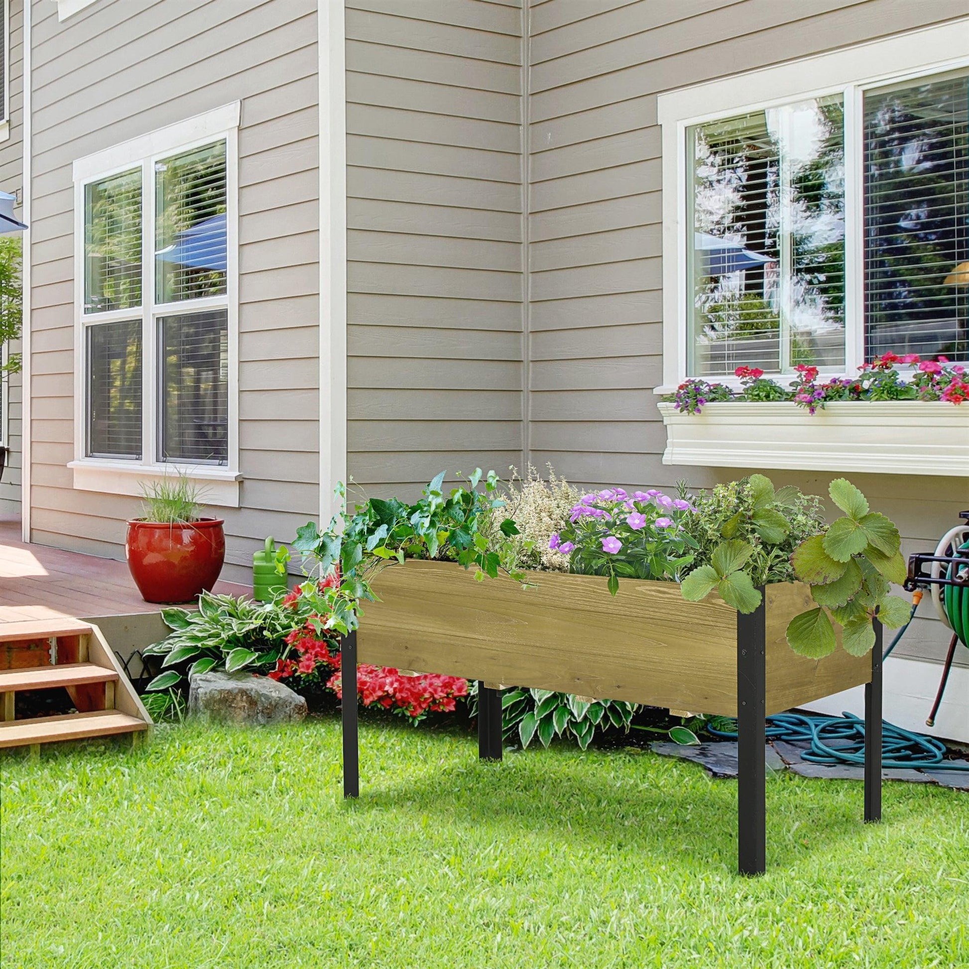 Outsunny Wood Planter Box with Metal Legs - 120x60cm - ALL4U RETAILER LTD