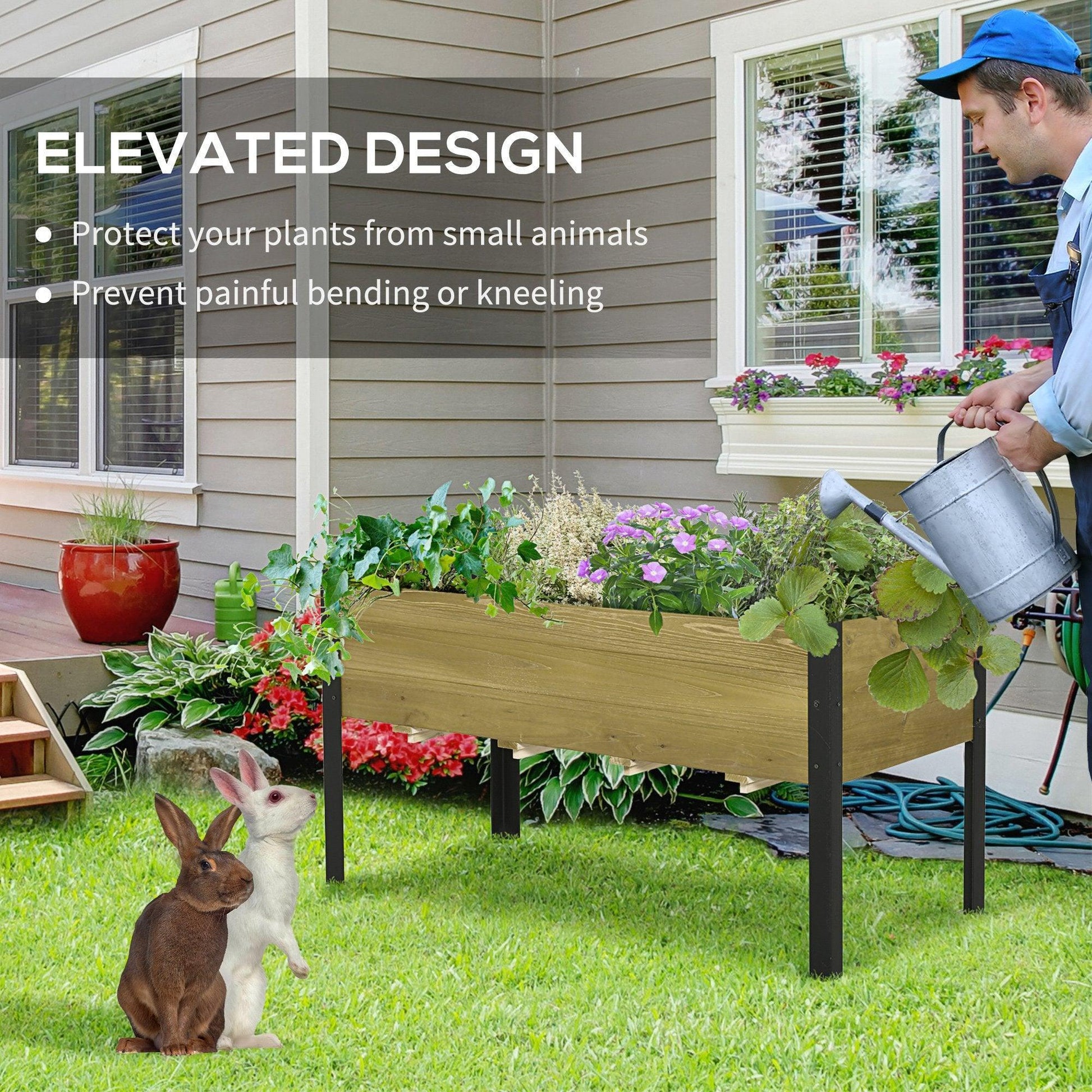 Outsunny Wood Planter Box with Metal Legs - 120x60cm - ALL4U RETAILER LTD