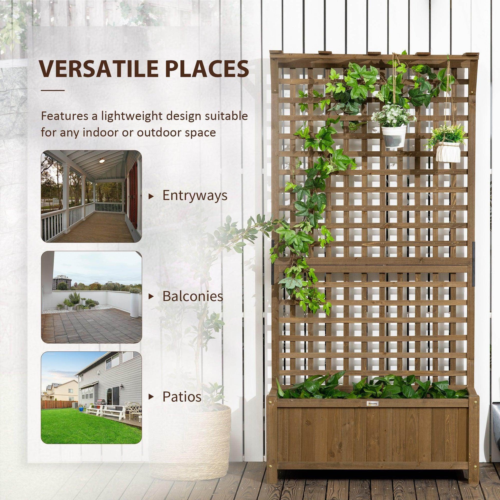 Outsunny Wood Planter with Trellis: Climbing Garden Bed for Privacy - ALL4U RETAILER LTD
