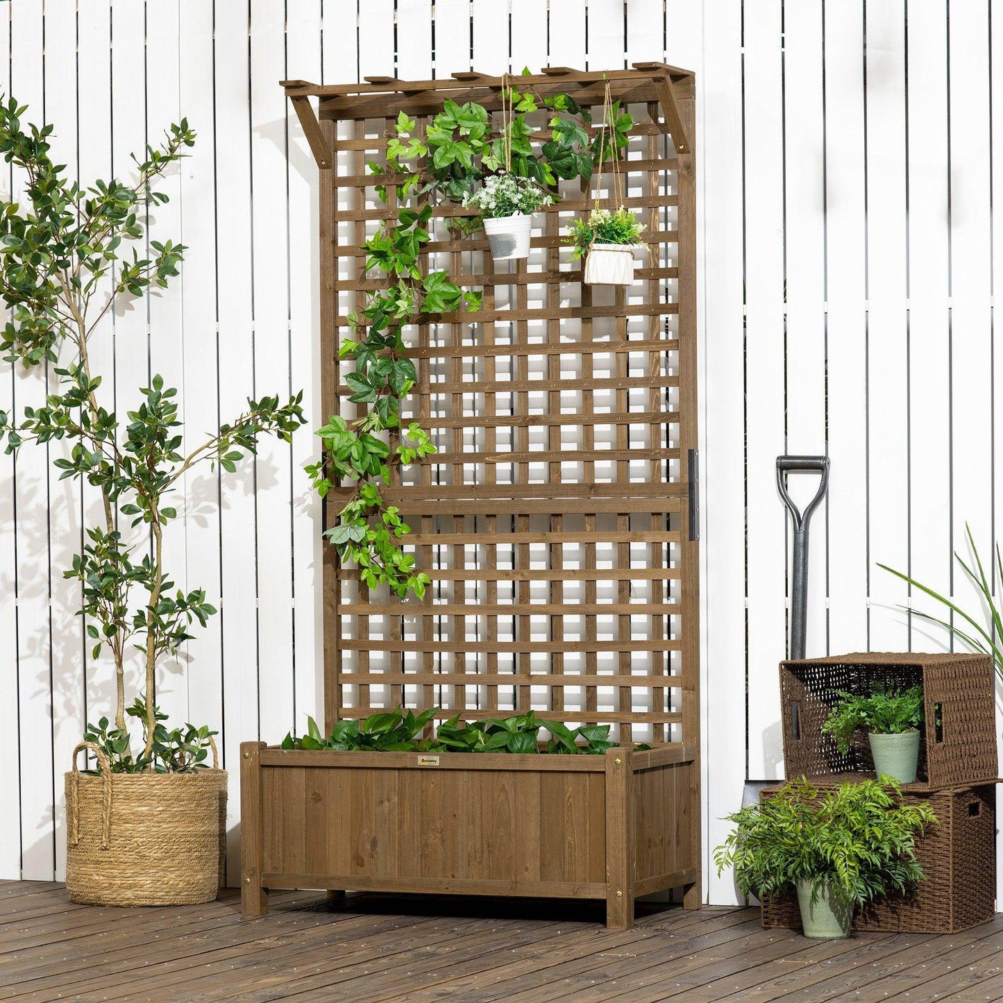 Outsunny Wood Planter with Trellis: Climbing Garden Bed for Privacy - ALL4U RETAILER LTD
