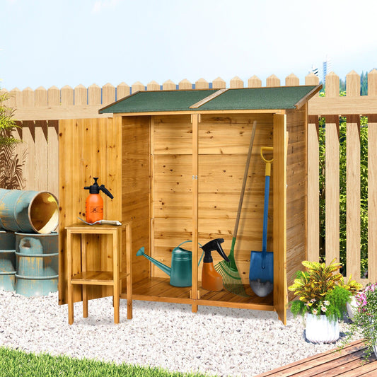 Outsunny Wood Storage Shed with Table & Hooks, Grey - ALL4U RETAILER LTD